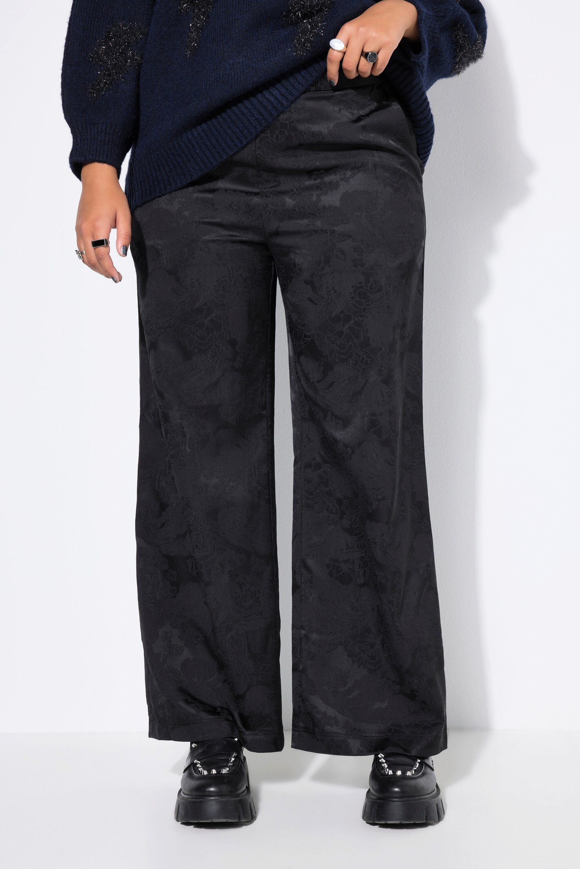 Studio Untold Schlupfhose Hose Wide Legs floraler Jacquard-Krepp Elastikbund