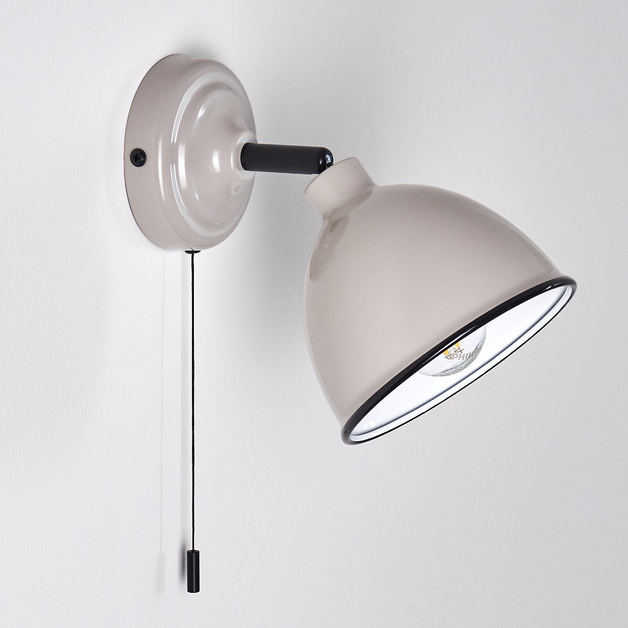 Wandleuchte Grau/Weiß/Schwarz, aus Retro-Design, Wandspot Zugschnur »Scerne« zum mit Metall verstellbare hofstein in 1xE14, An-/Ausschalten Wandlampe ohne im Leuchtmittel,