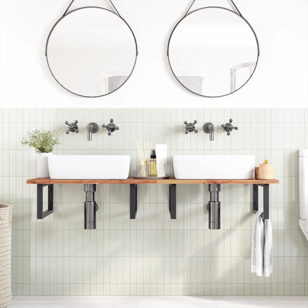 vidaXL Badezimmerspiegelschrank Waschbeckenregal Wandmontage Stahl und nholz (1-St)