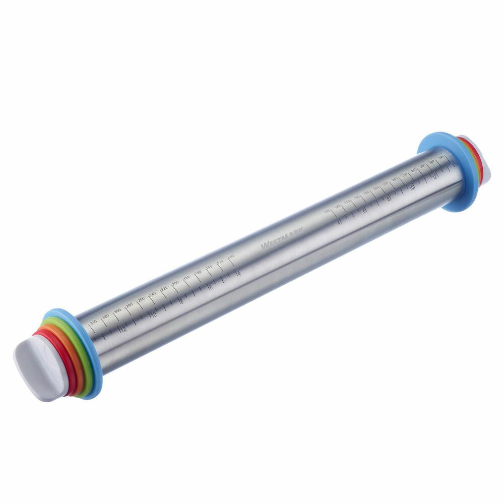 Teigroller mit 4 Distanzringen, je 1 Ring à 10 mm, 6 mm, 3 mm,2 mm, Mit Skalenein