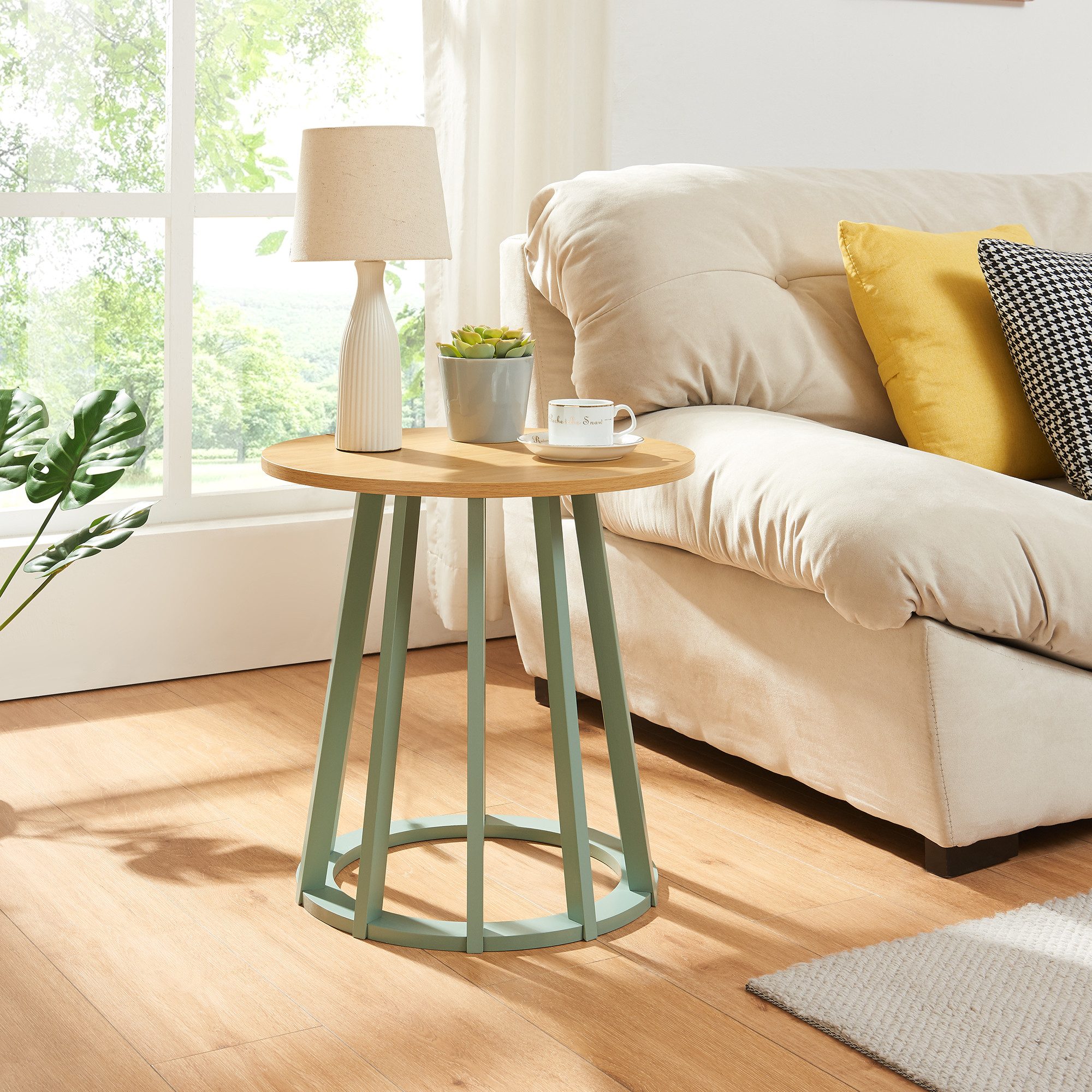 en.casa Beistelltisch, »Lensuu« 48 x Ø48 cm Holzgestell Nachttisch rund Pas günstig online kaufen