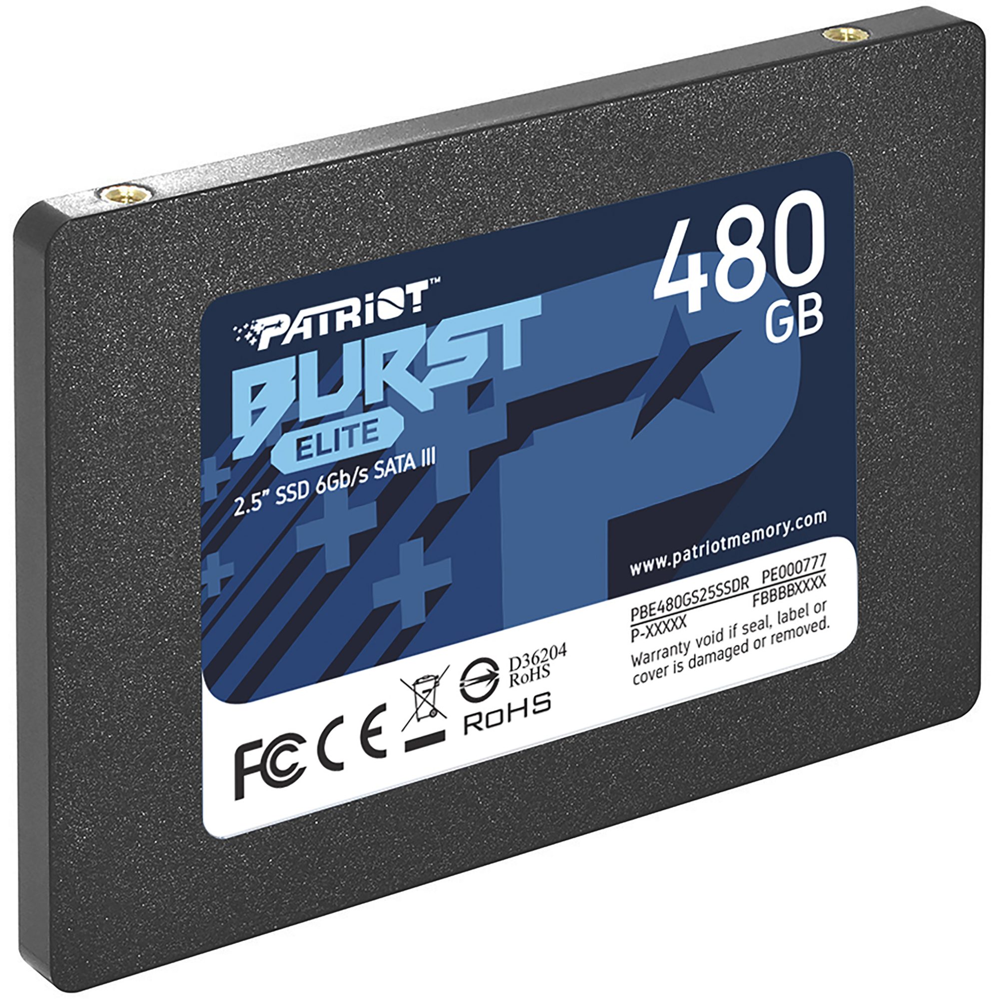 Patriot Patriot Burst Elite 480 GB, SSD, (SATA 6 Gb/s, 2,5) interne SSD (480 GB) 450 MB/S Lesegeschwindigkeit, 320 MB/S Schreibgeschwindigkeit, SATA 6 Gb/s, 2,5"