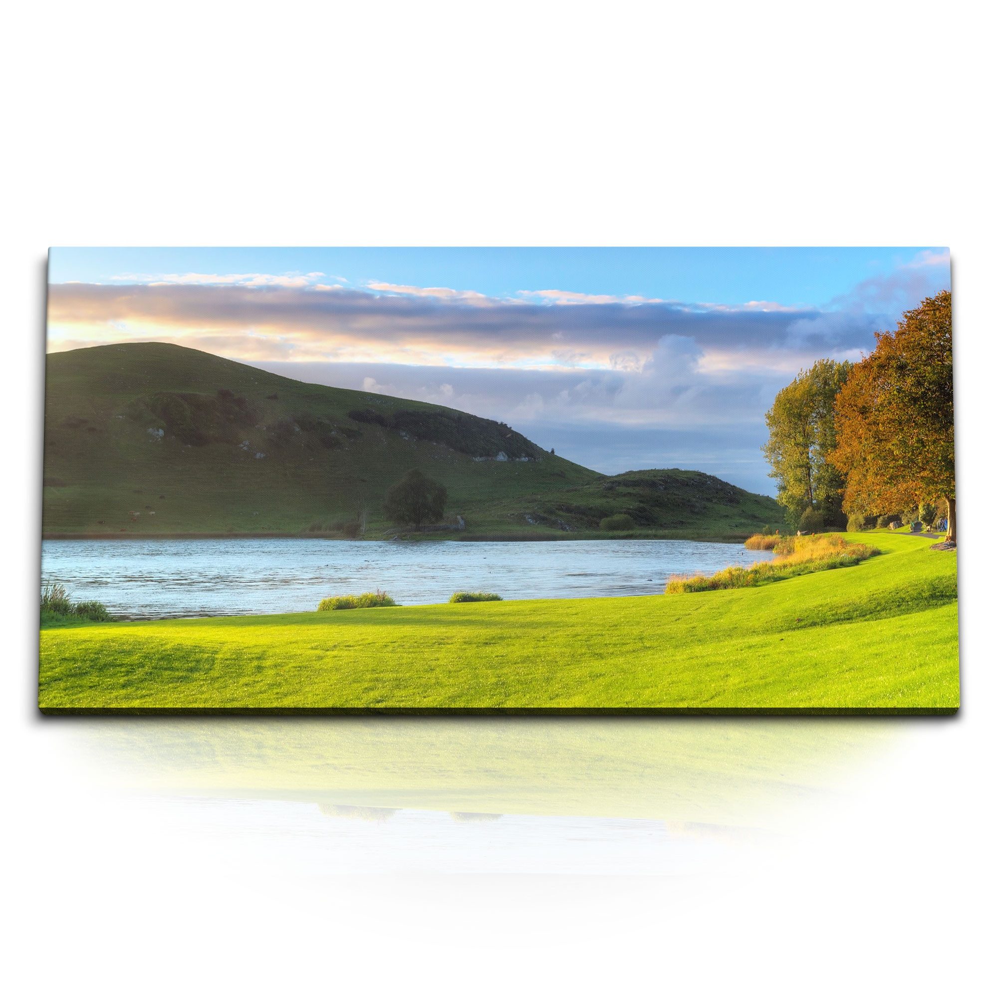 Leinwandbild Kunstdruck Bilder 120x60cm Natur See Berge grüne Wiese Landschaft