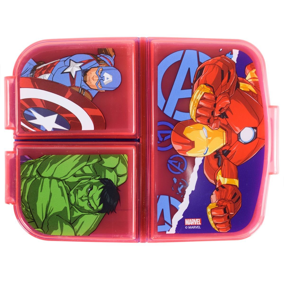 Stor Lunchbox Marvel Avengers Rot mit Deckel, Design Blau Brotdose / authentisches 3 in und Kunststoff, Fächern