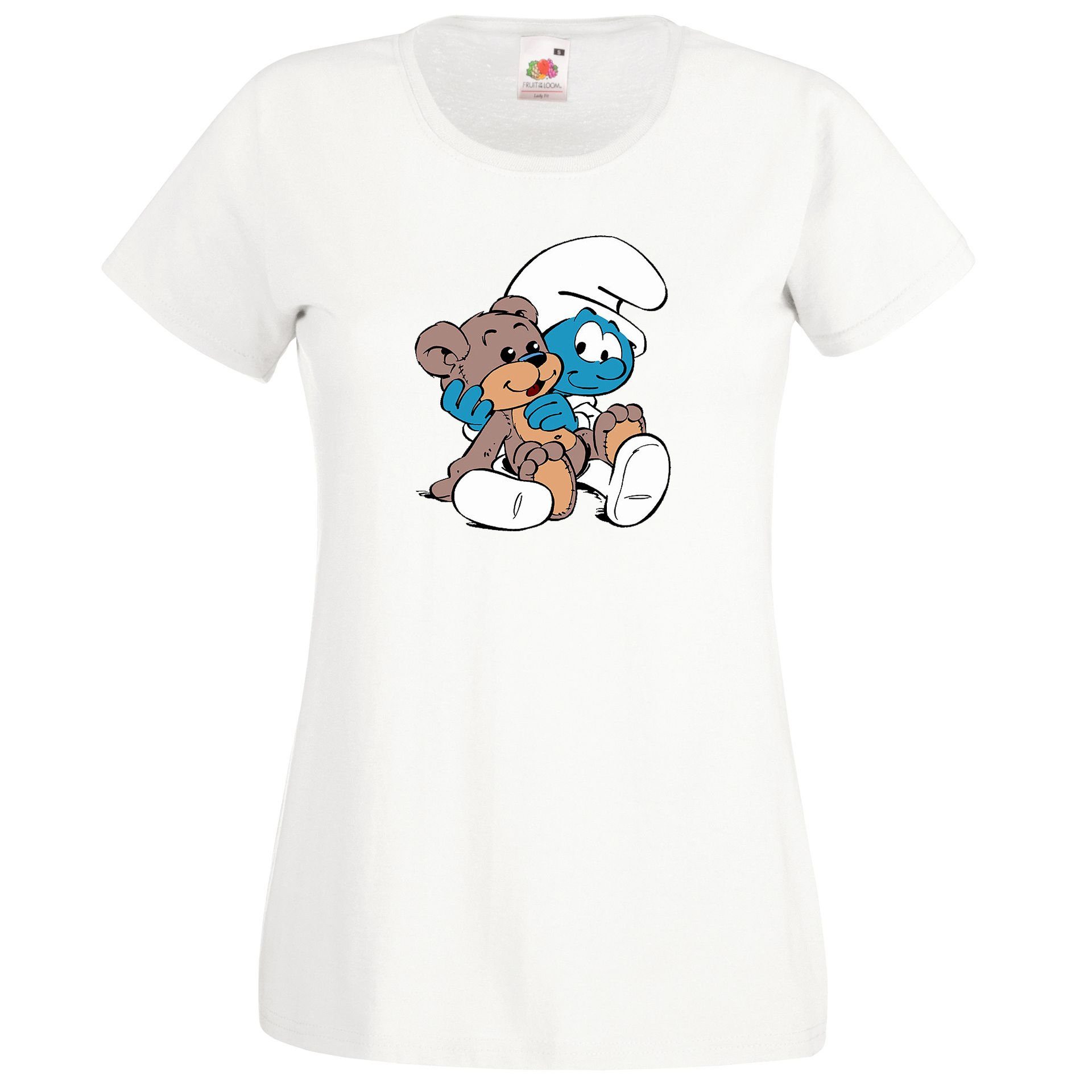 Shirt Schlumpf Weiß T-Shirt mit Frontprint Designz Damen Baby lustigem Youth