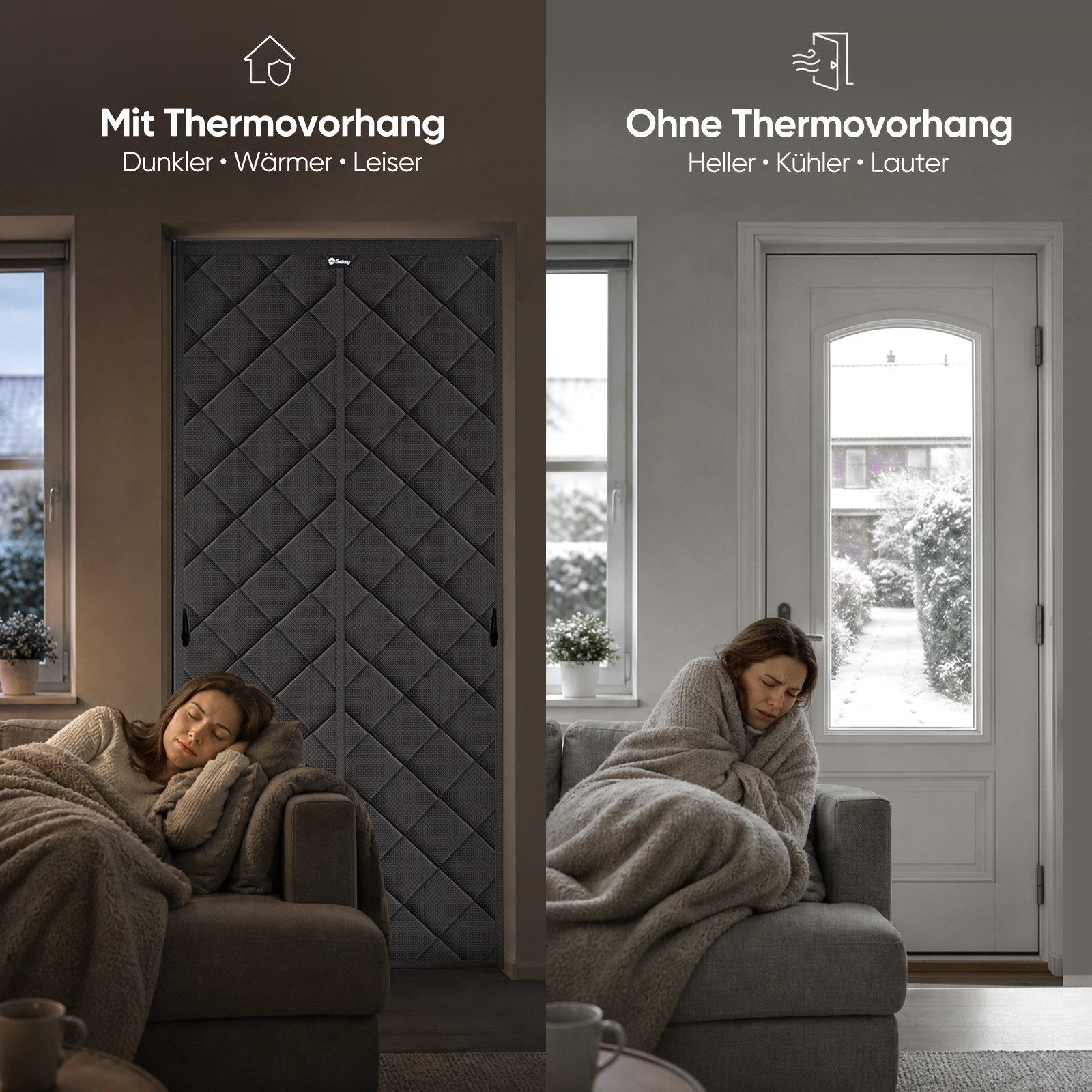 Sekey Türvorhang Türvorhang Blickdicht Thermovorhang Kälteschutz Wärmeschutz Magnetisch, Isoliert Winddicht für Wohnzimmer & Balkon, Selbstklebend – Bild 3 von 5