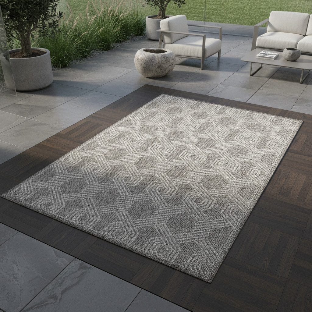 KADIMA DESIGN Outdoorteppich LIRIA Wetterfest UV-Beständig Balkon Waschbar Strapazierfähig, Rechteckig, Höhe: 7 mm, 60x100 cm, Balkonteppich Geometrisch Waschbar