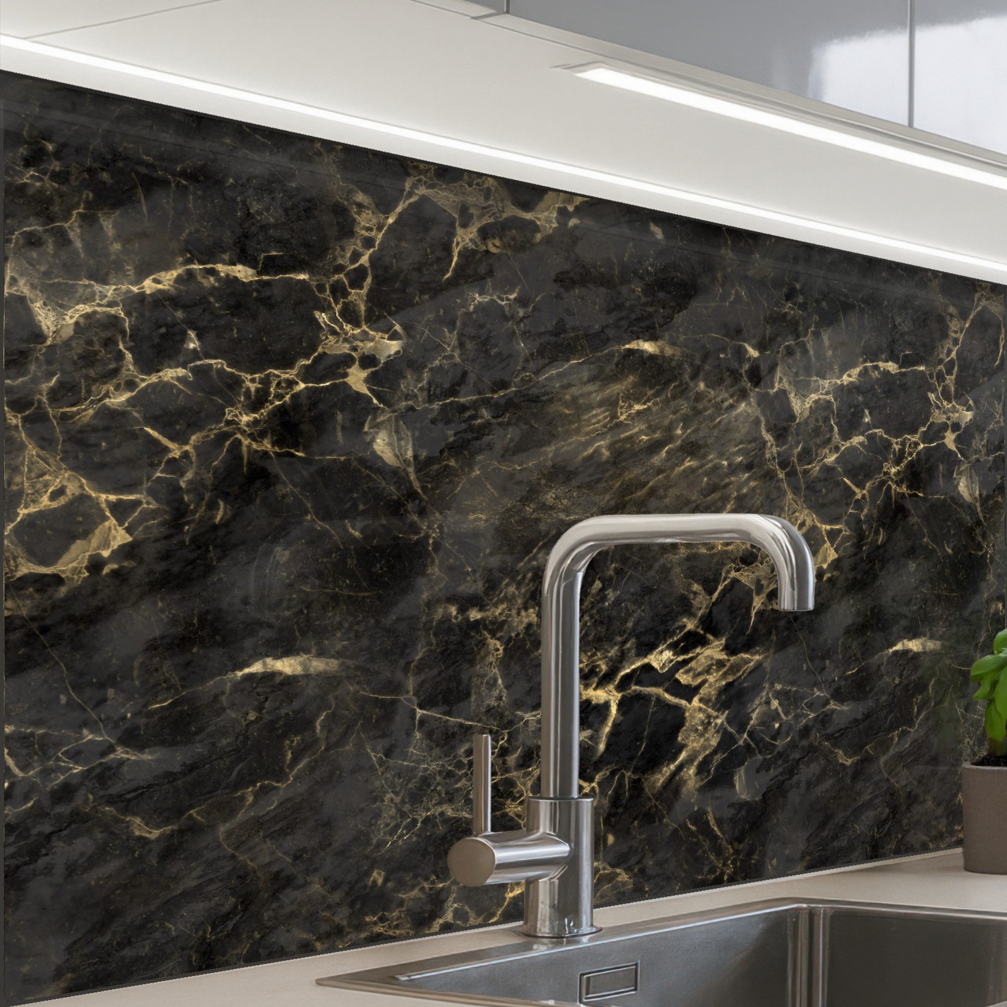 KitchenYeah Küchenrückwand Muster selbstklebend (keine Folie) Schwarz - Marmor - Gold - Nerf, (1-tlg), Spritzschutz, Küche, Rückwand, Küchenwand, Küchenfront, 30x20 cm