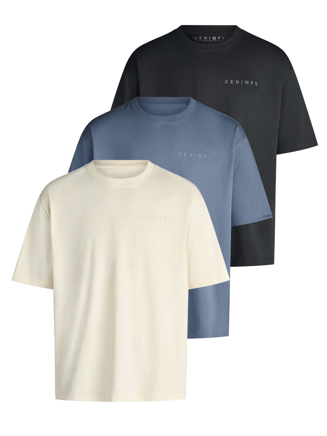 DENIMFY T-Shirt Herren Basic Shirt DFTed 3er Set Pack Relaxed Fit (Vorteilspack, 3-tlg) Kurzarm Tee Shirt mit Rundhalsausschnitt aus 100% Baumwolle
