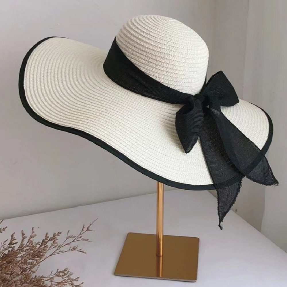 UNDOE Strohhut Sonnenhut (1-St) Damenhut, Damen faltbar Breiter Krempe Straw hat