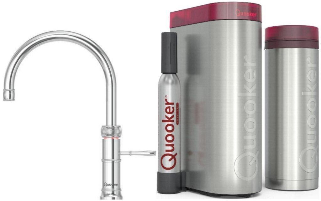 QUOOKER Küchenarmatur QUOOKER CLASSIC FUSION ROUND Chrom VAQ PRO3 mit CUBE 2 (3CFRCHRCUBE) (2-St) 100°C Kochendwasserhahn mit Trinkwassersystem | Armaturen