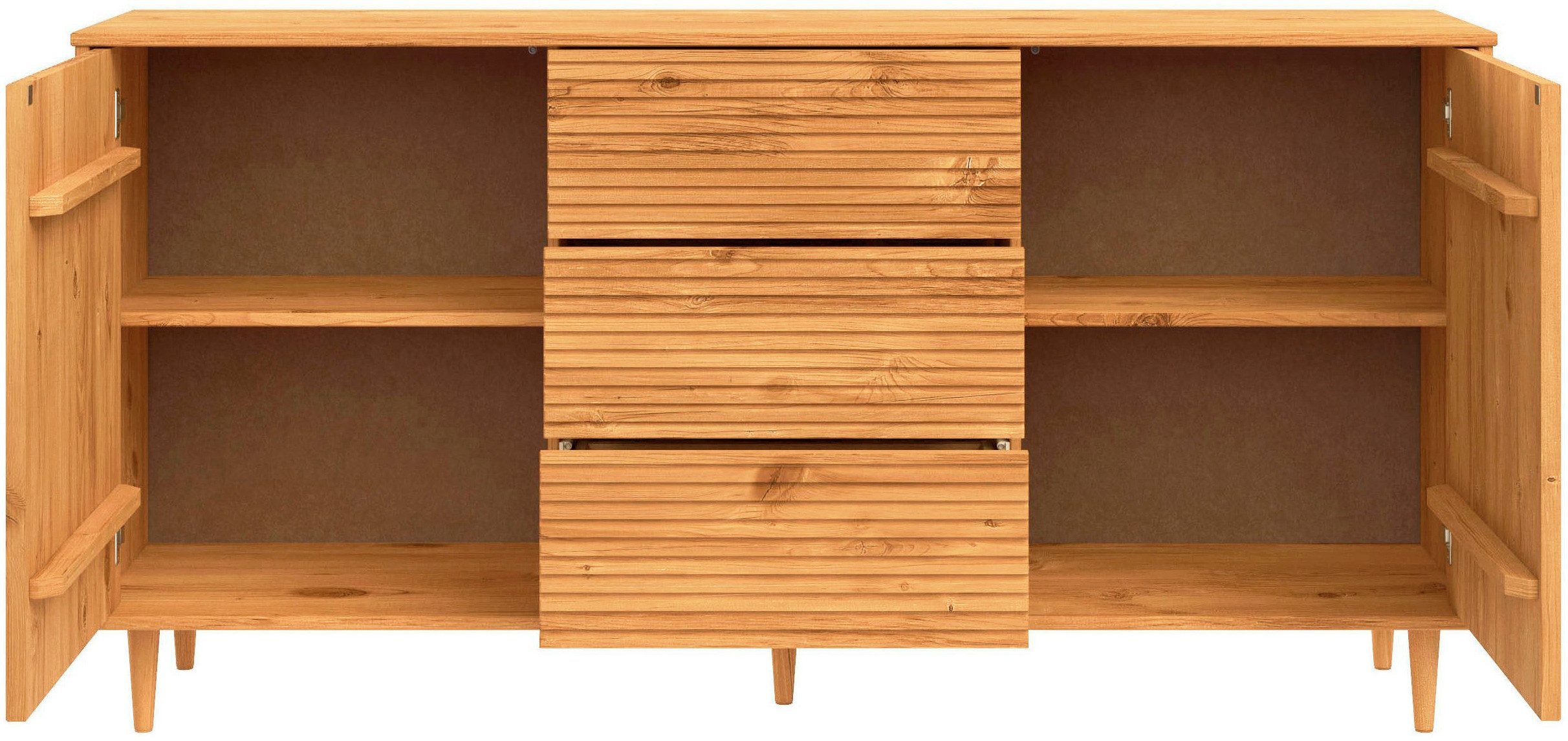 OTTO home Sideboard Malmedy Front mit gefrästen Rillen, Kommode aus massivem Kiefernholz, Push-to-open, Breite 160 cm – Bild 5 von 5