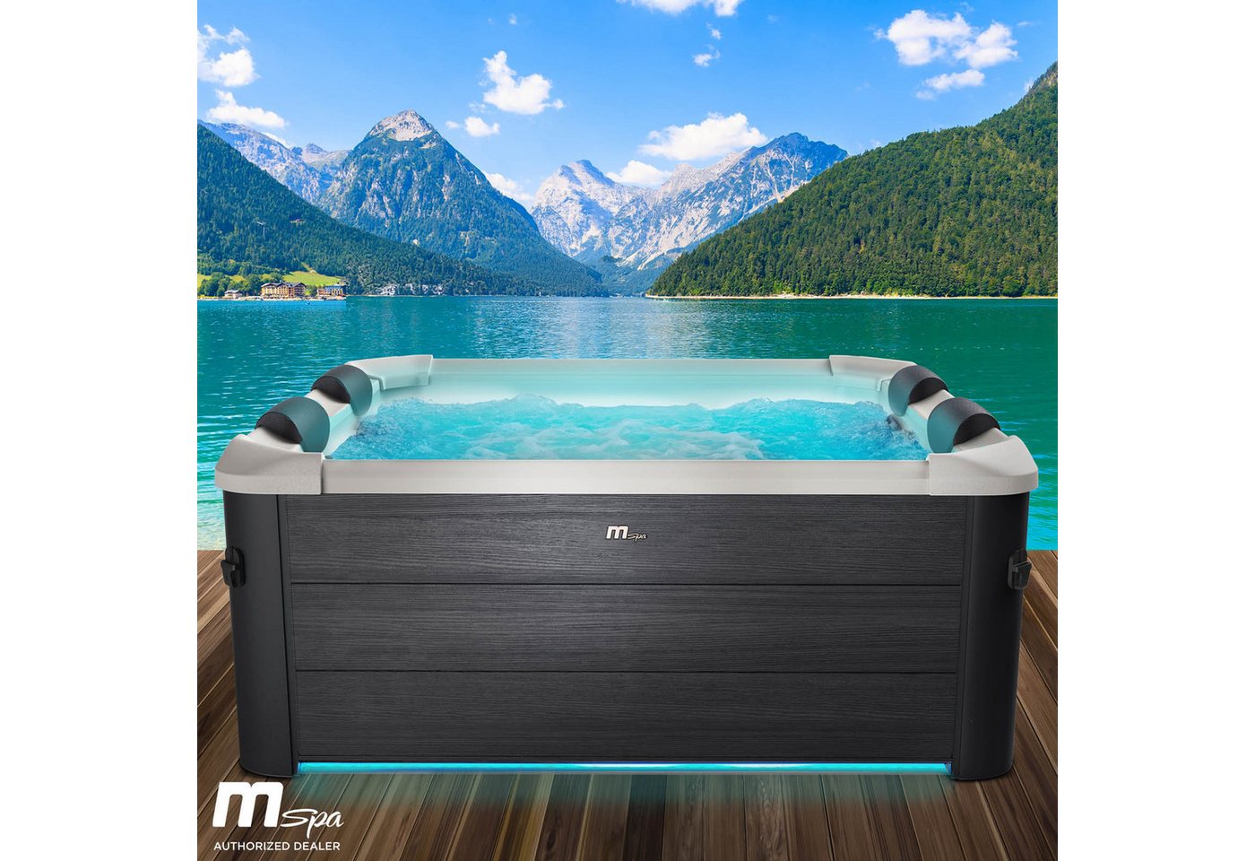 BRAST Whirlpool MSpa Oslo & Amber Aero Plus mit Fester Außenwand inkl. LED-Beleuchtung, Aufstellbecken, (für 6 Personen, 180x180x65cm, 140 Massagedüsen), Ganzjähriger Einsatz Winterfest, In & Outdoor Pool
