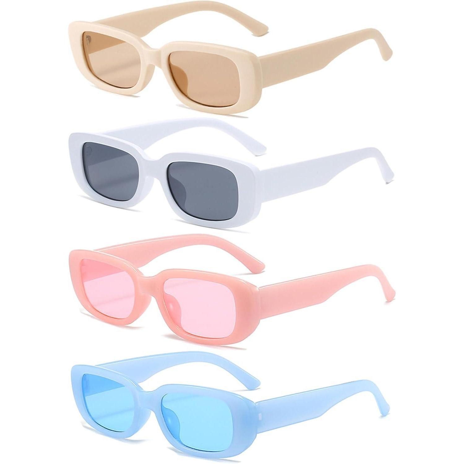 LuxusKollektion Retrosonnenbrille Sonnenbrille Damen Rechteckig Retro 90er Vintage 4er 4 Pack Mix F