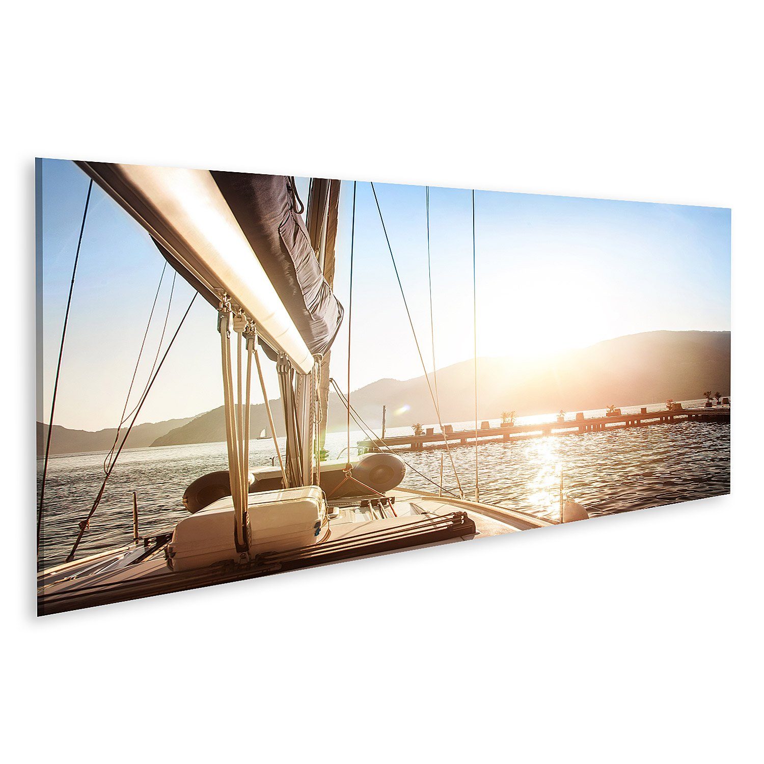 Leinwandbild Bild auf Leinwand Segelboot Sonnenuntergang Wandbild Leinwandbild Wand