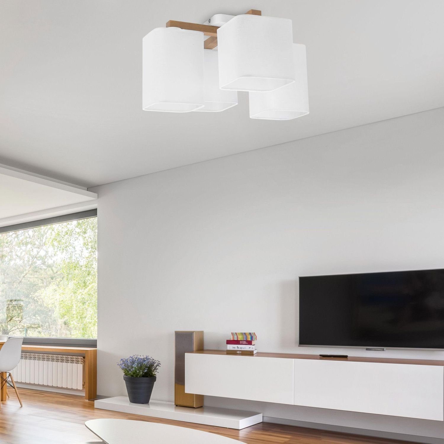 Weiß Licht-Erlebnisse IMALE, gebürstetes Deckenleuchte Lampe Moderne eckig wohnlich Holz Flur Leuchtmittel, Deckenleuchte ohne