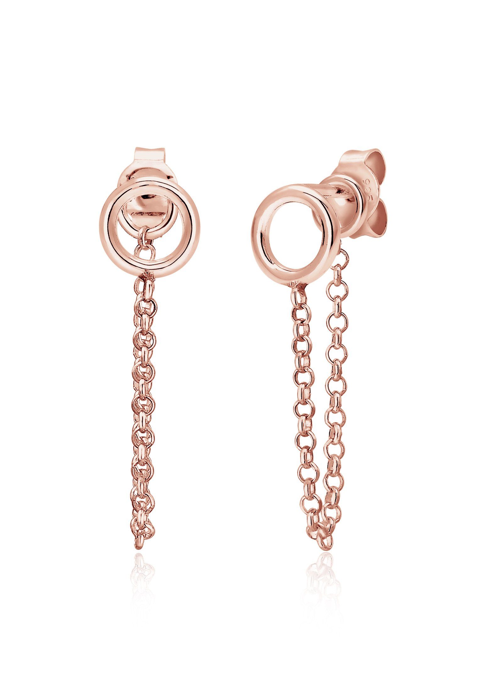 Rosegold Elli 925 Ohrhänger Kette Paar mit Stecker Silber Kreis