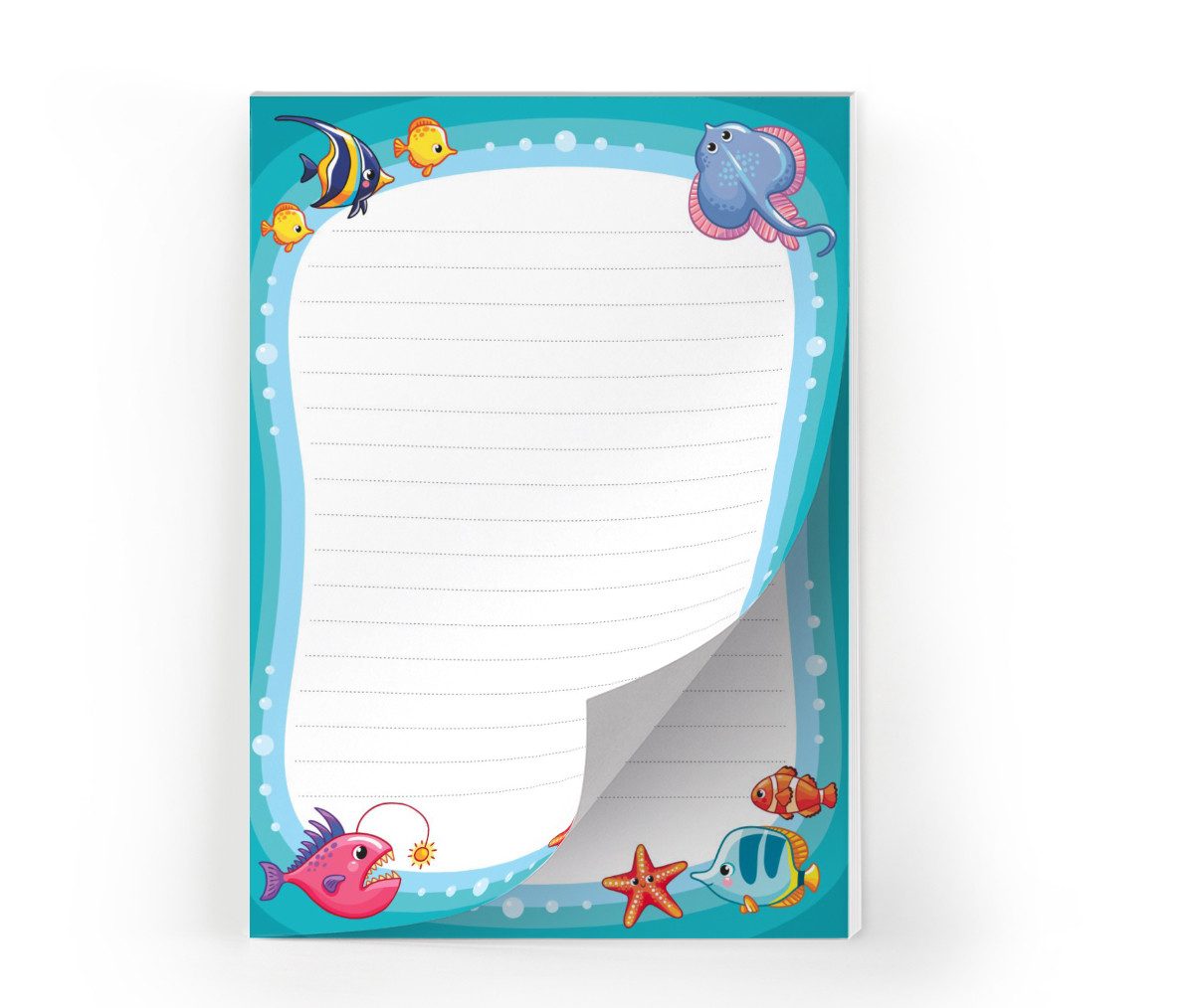 JUNAPACK Briefpapier Set Kinder Briefblock A5 mit Umschlägen Notizblock Papier Fische, Kinder-Briefpapier A5 mit 15 Umschlägen, liniert & leicht beschreibbar