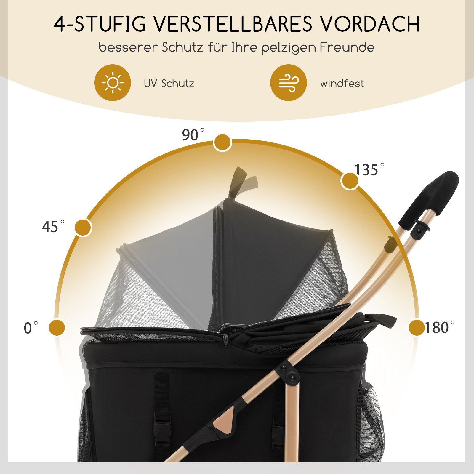 COSTWAY Hundebuggy Hundewagen, mit verstellbarem Vordach, 88 x 48 x 98cm – Bild 3 von 5