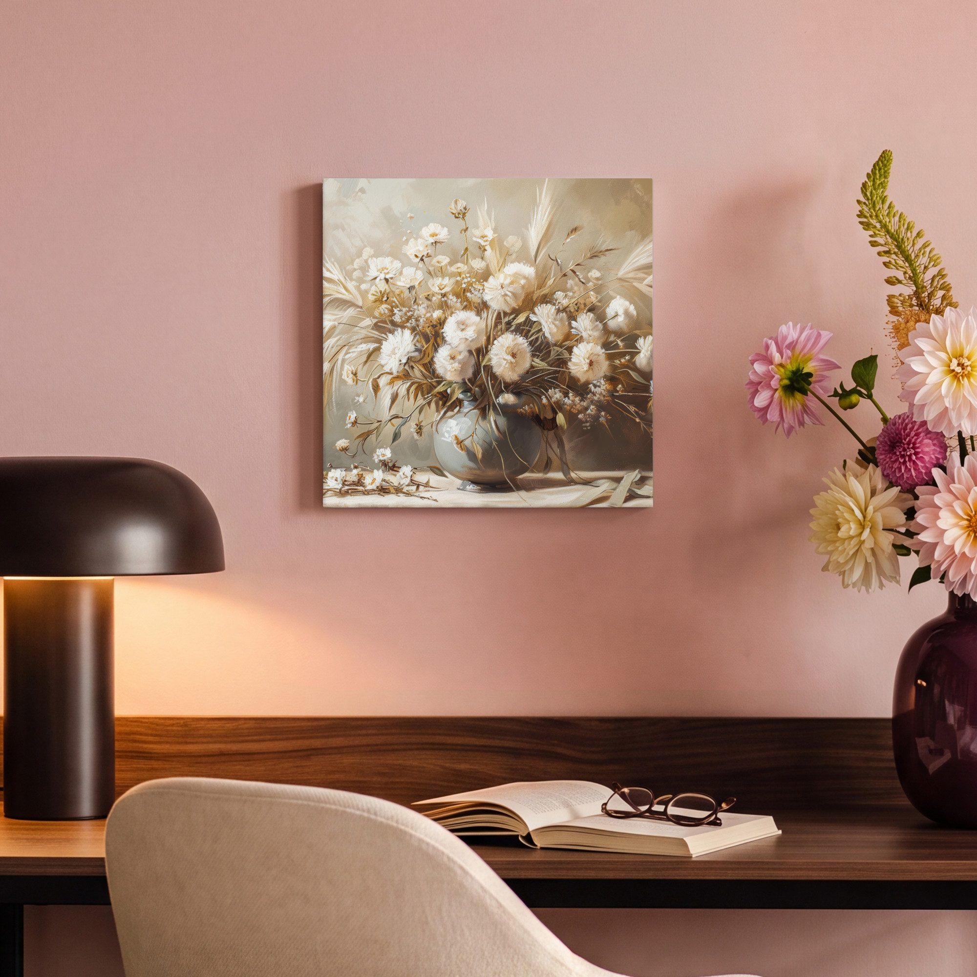 OneMillionCanvasses® Leinwandbild Blumen - Vase - Stilleben - Beige, Fotodruck (1 St), Leinwand Canvas Wandbild, Wanddekoration 20x30 cm – Bild 4 von 5