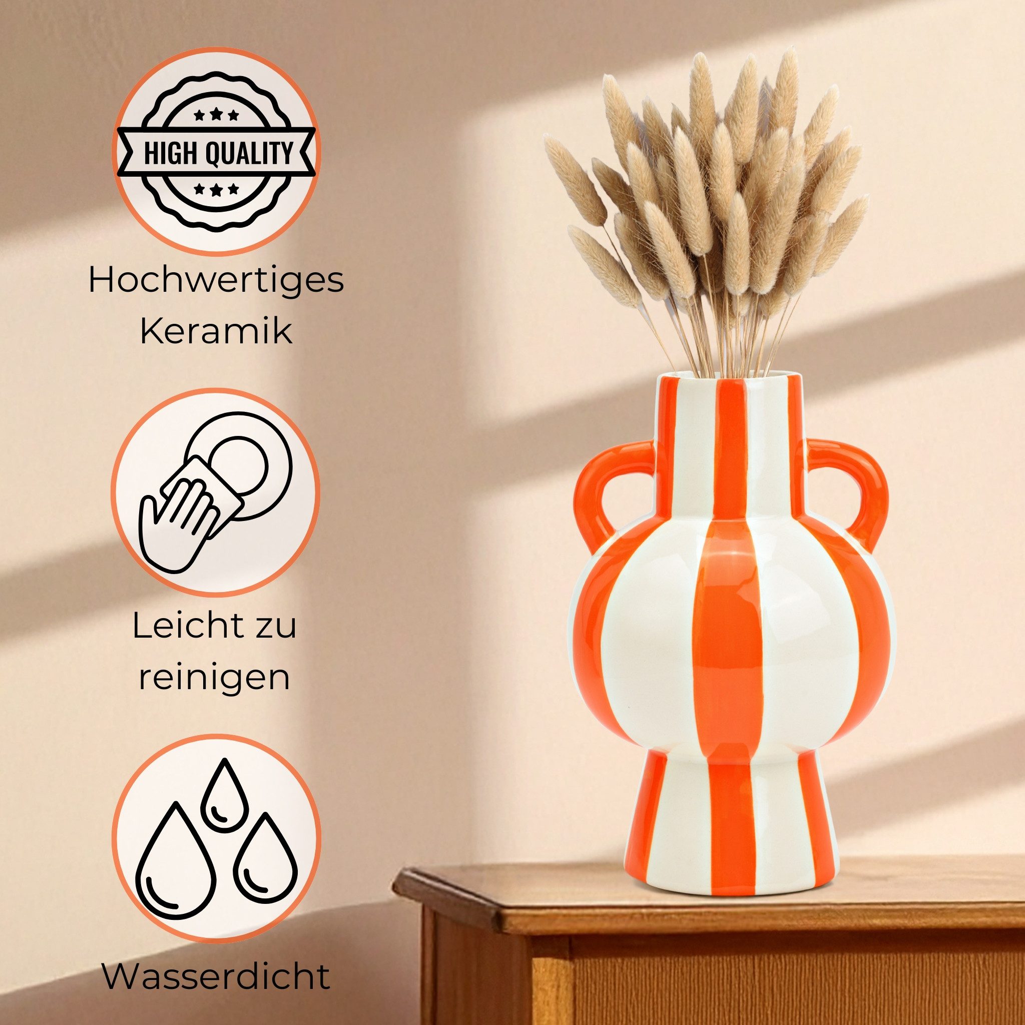 matches21 HOME & HOBBY Dekovase Blumenvasen Set bunt gestreift, orange weiß in 2 Größen (2 St), Moderne Keramik Vasen als Wohnzimmerdeko – Bild 3 von 5