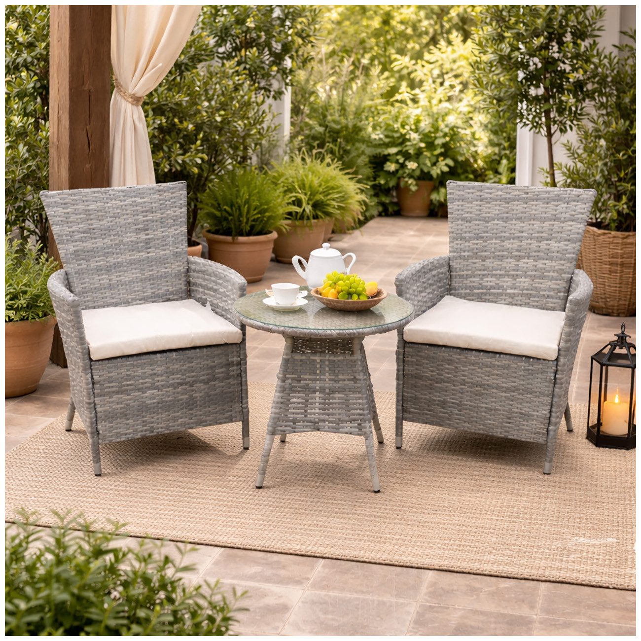HTI-Living Garten-Essgruppe Gartenmöbel Amelia, (Set, 3-tlg., 2 Stühle 1 Tisch), Outdoor Möbel Gartenmöbel Set