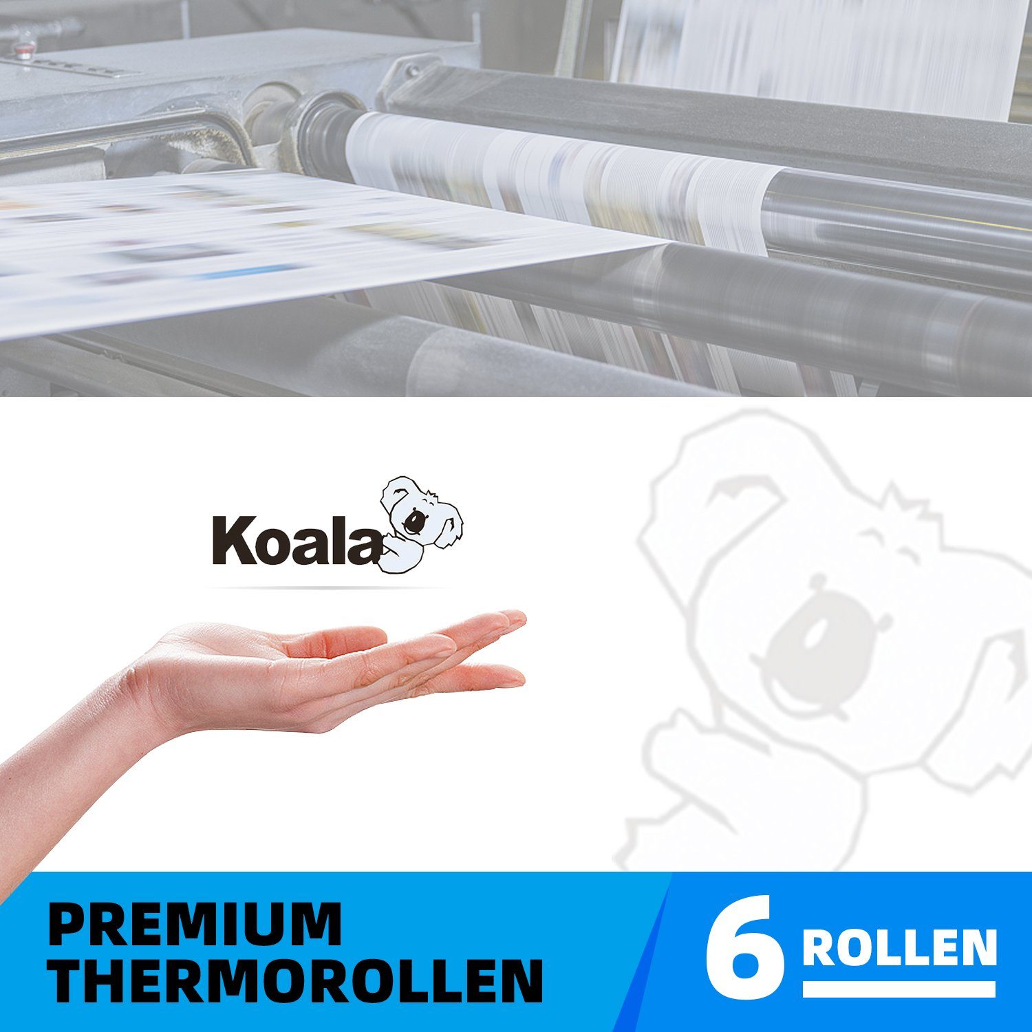 Koala Etikettenpapier 6 Rollen 80x Thermopapier Kassen, Bonrolle für Drucker 80mm