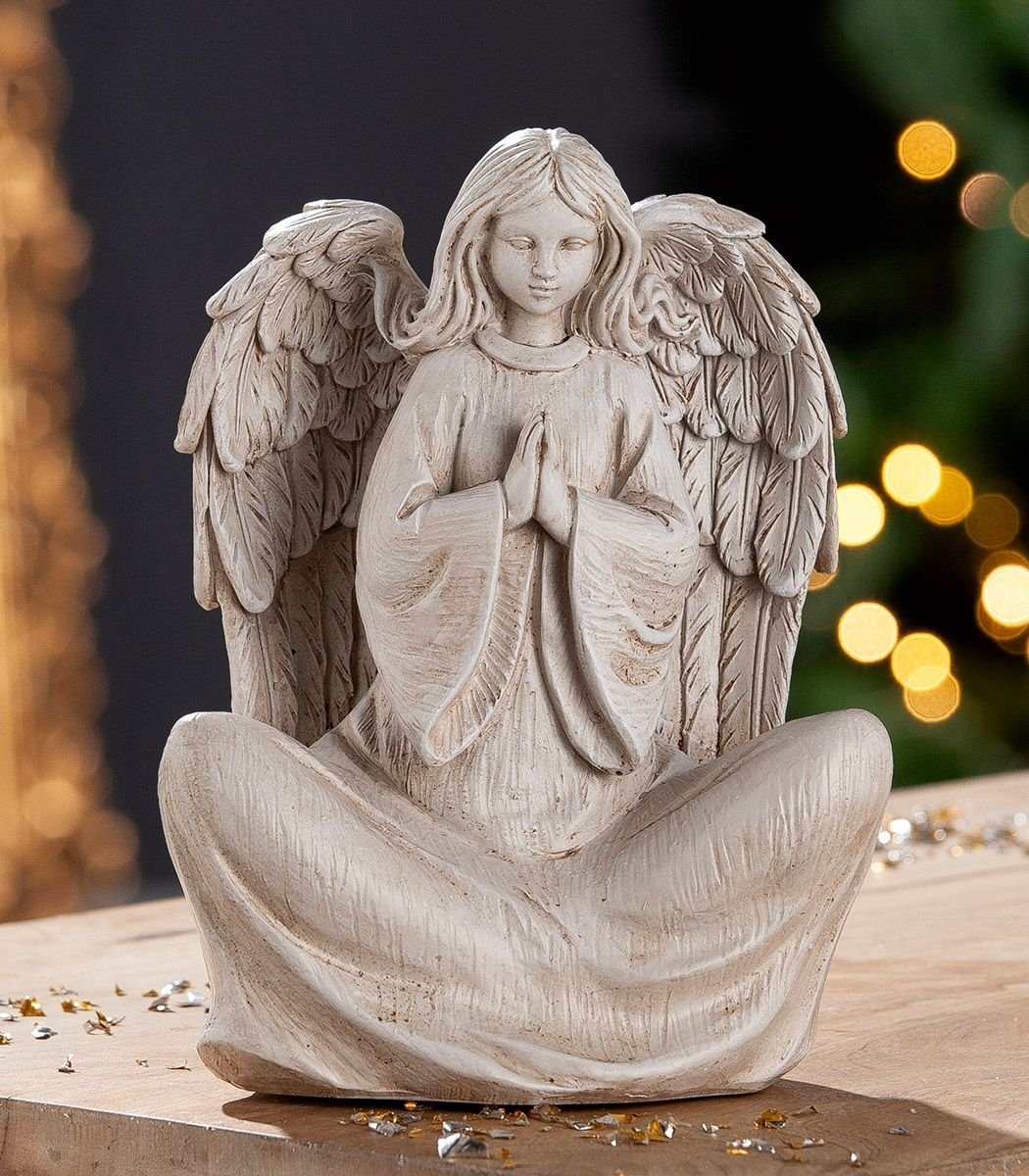 Engel Engelfigur in Weihnachten Tischdeko GILDE aus "Erika" Kunstharz Deko grau