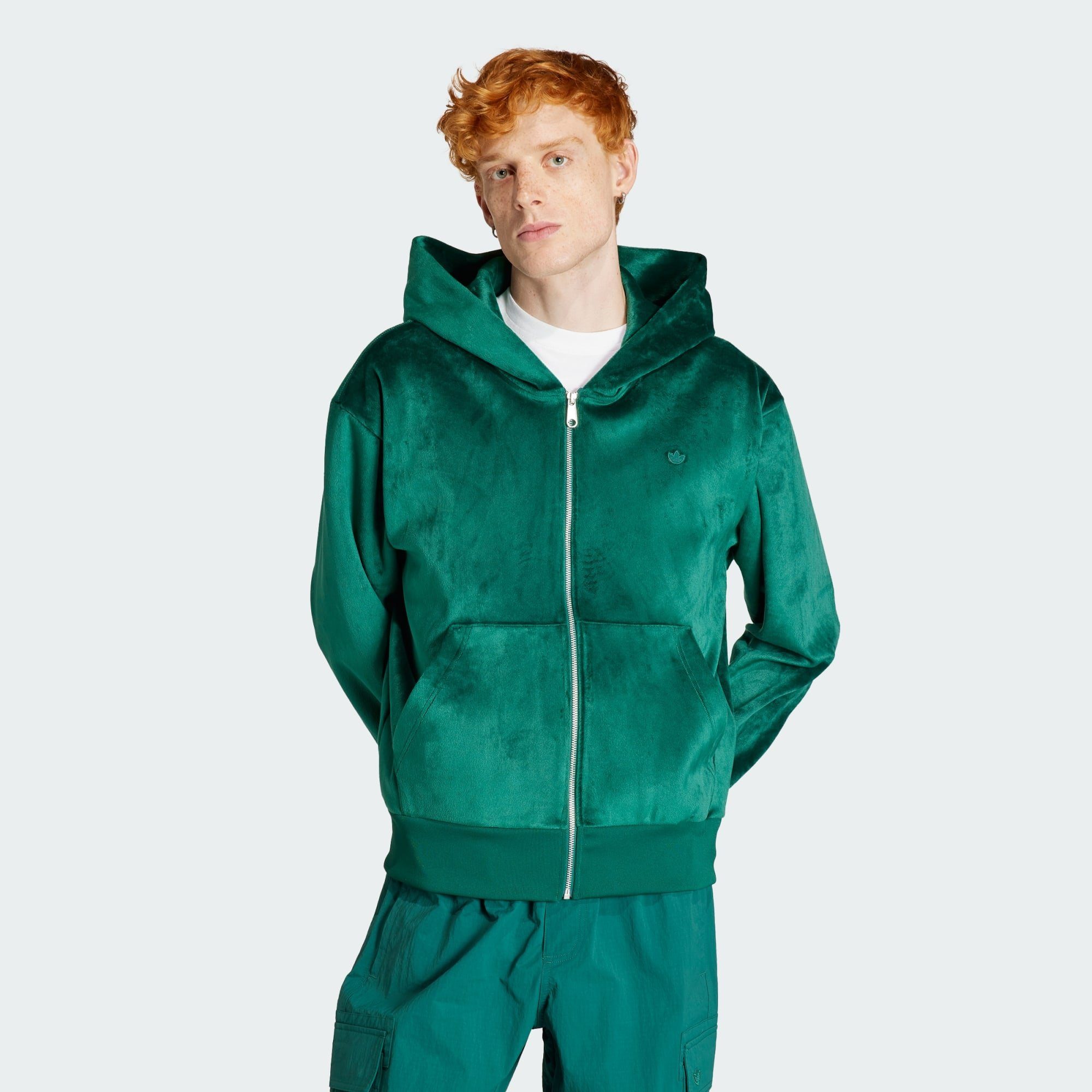 adidas Originals Hoodie FULL VELOUR ZIP Collegiate ESSENTIALS+ PREMIUM KAPUZENJACKE Green