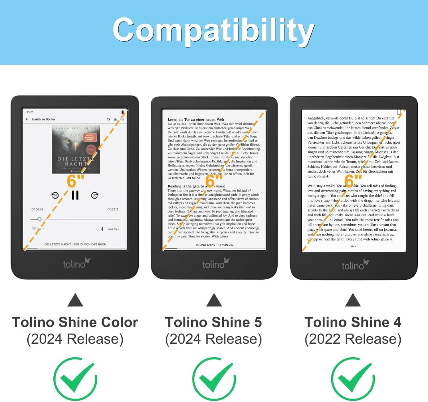 Fintie E-Reader-Hülle für Tolino Shine Color/Shine 5(2024)&Kobo Clara Colour/Clara BW(2024), Ultradünn Hülle mit Auto Schlaf/Wach und Magnetverschluss – Bild 2 von 5