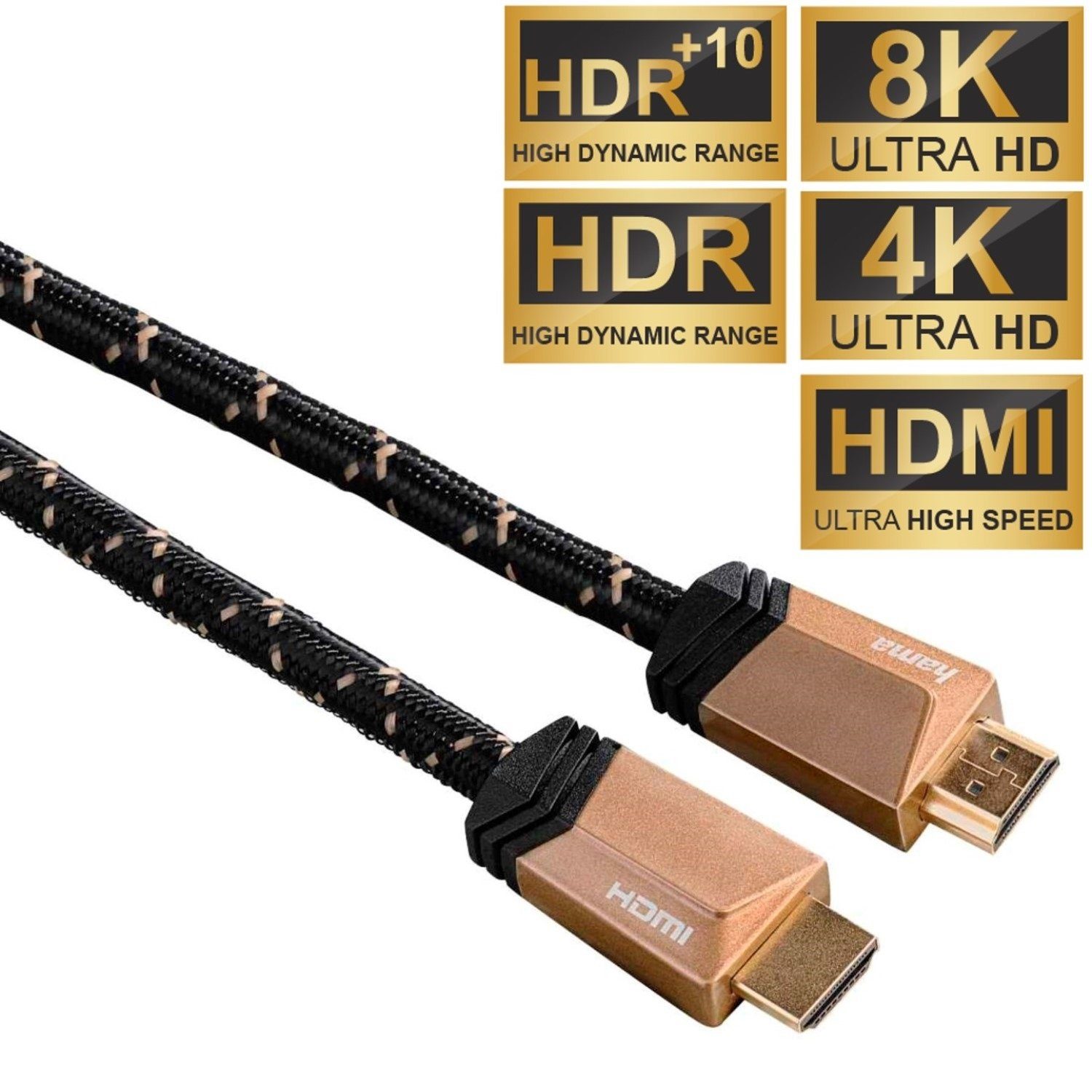 Hama Ultra High-Speed HDMI-Kabel 8K 2m vergoldet Video-Kabel, HDMI, (200 cm), HDMI 2.1 mit 8K 4K Full HD 48Gbit/s DSC eARC ARC 3D HD TV, vergoldet