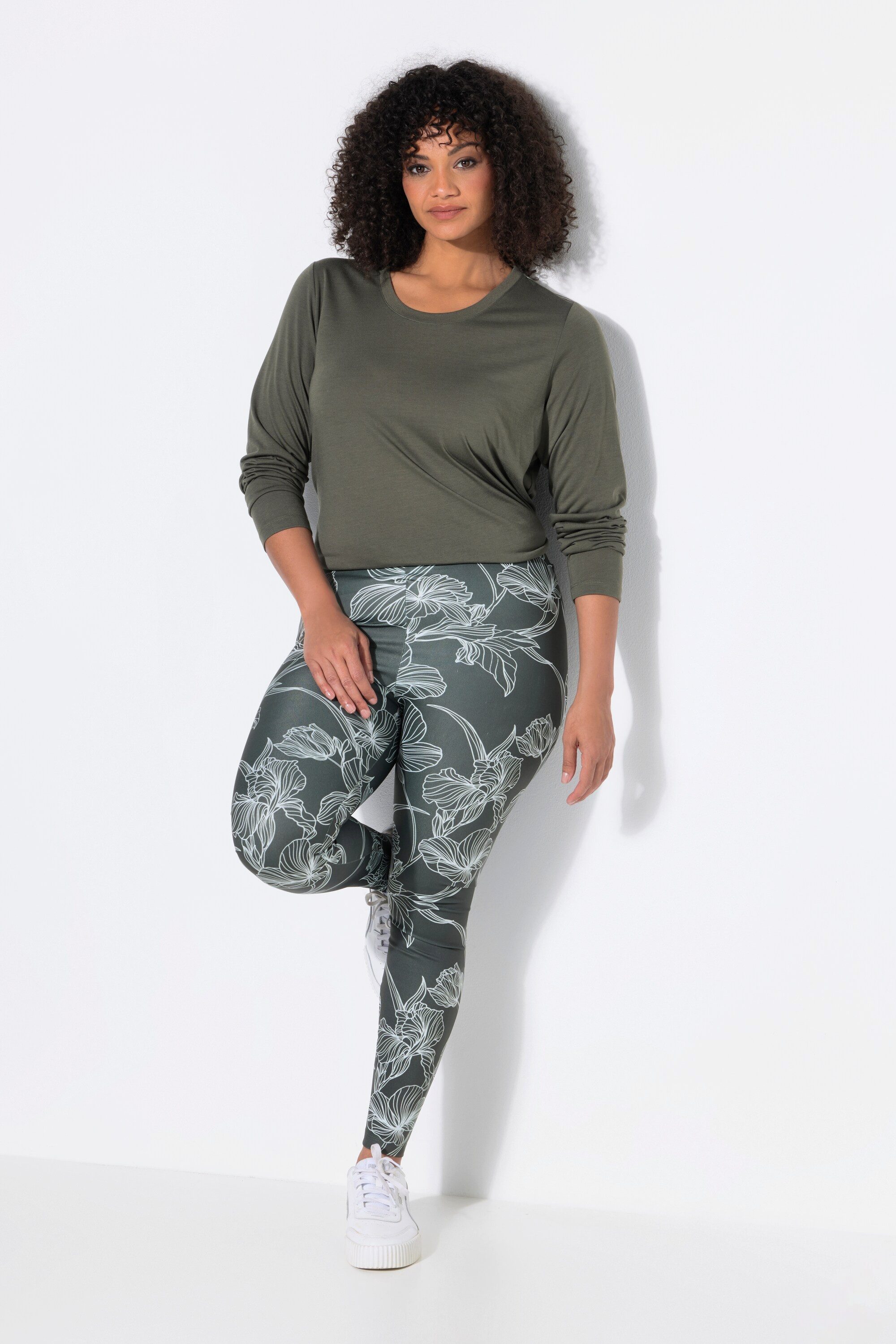 Ulla Popken Funktionshose Leggings Blüten Slim Elastikbund