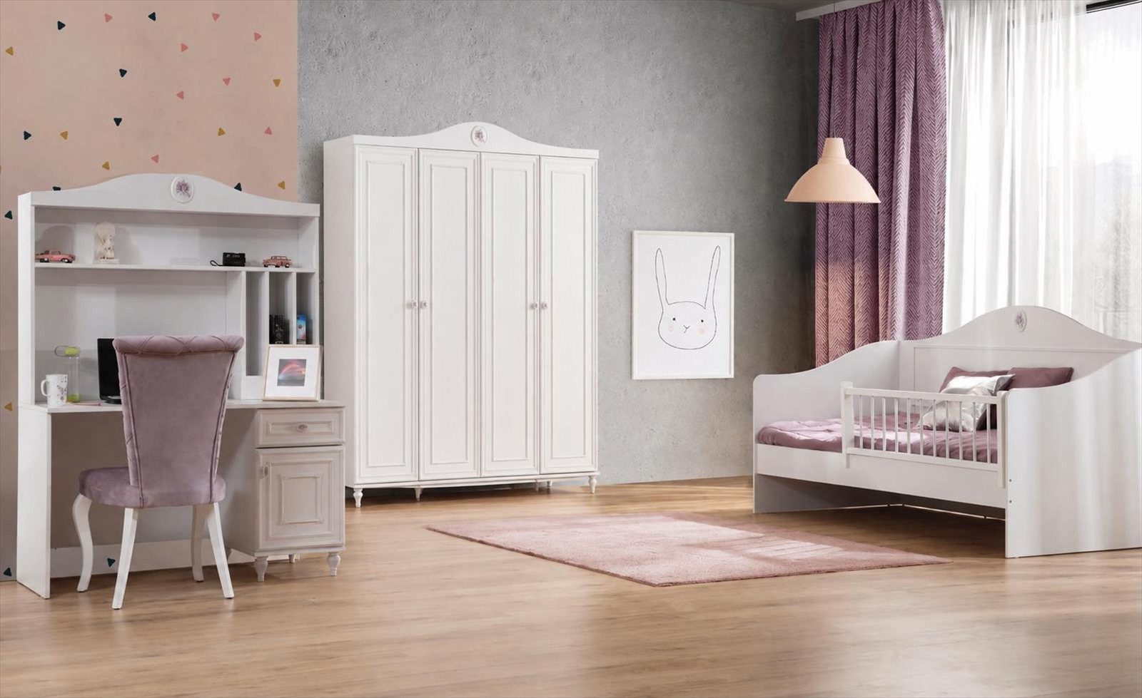 Xlmoebel Jugendzimmer-Set Kinderzimmer Set Kinderbett Kleiderschrank Schreibtisch Weiß, (Kindermöbel-Set, 4-tlg., 4-tlg)