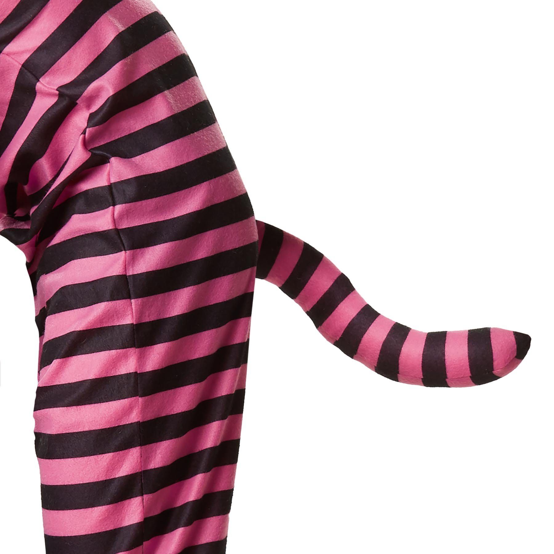 dressforfun Kostüm Kinderkostüm Geheimnisvolles Grinsekätzchen, Overall mit pink-schwarzen Querstreifen