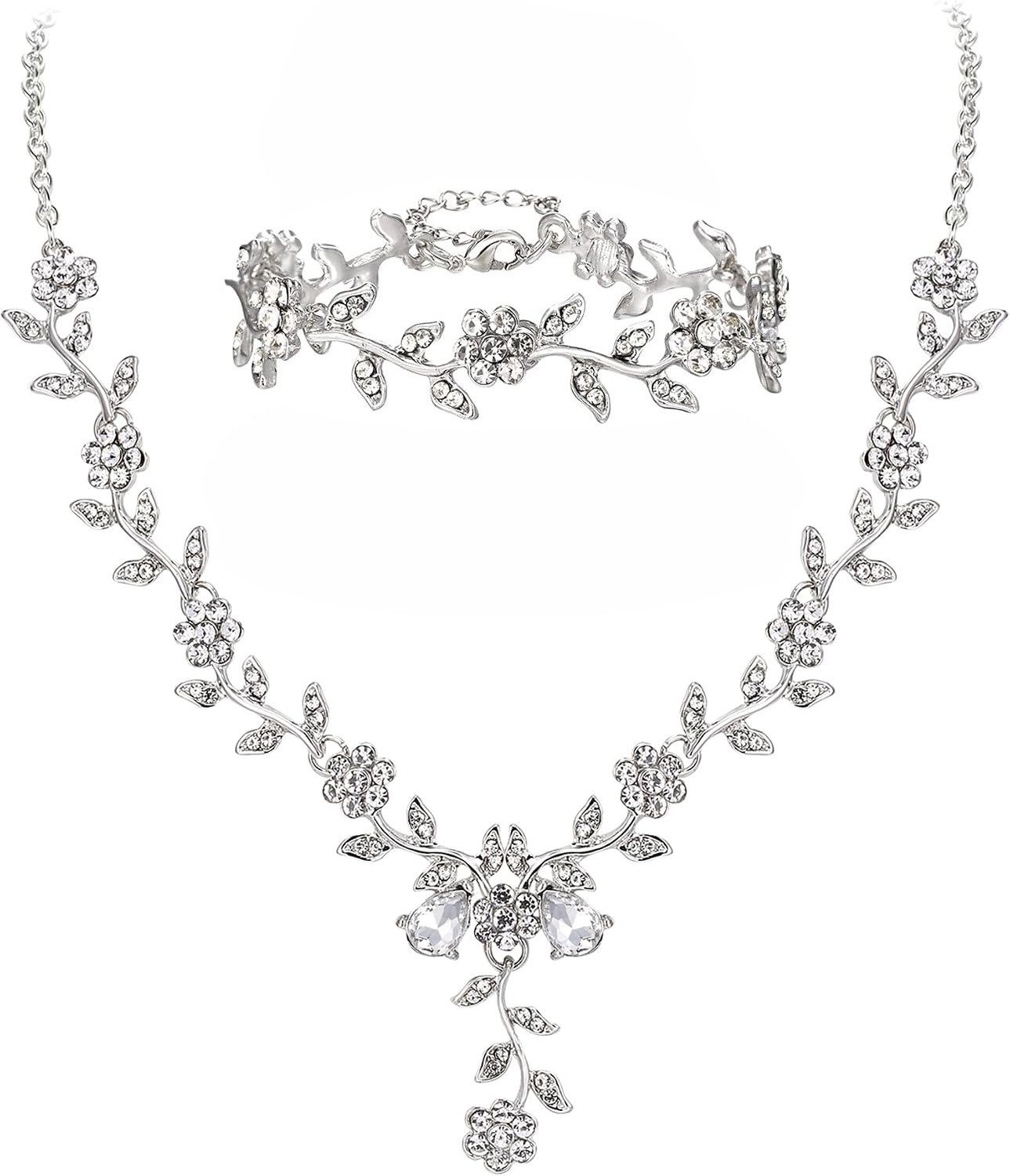 Zaewry Schmuckset Hochzeits-Schmuckset für Damen: Halskette und Armband, funkelndes Strass-Schmuckset