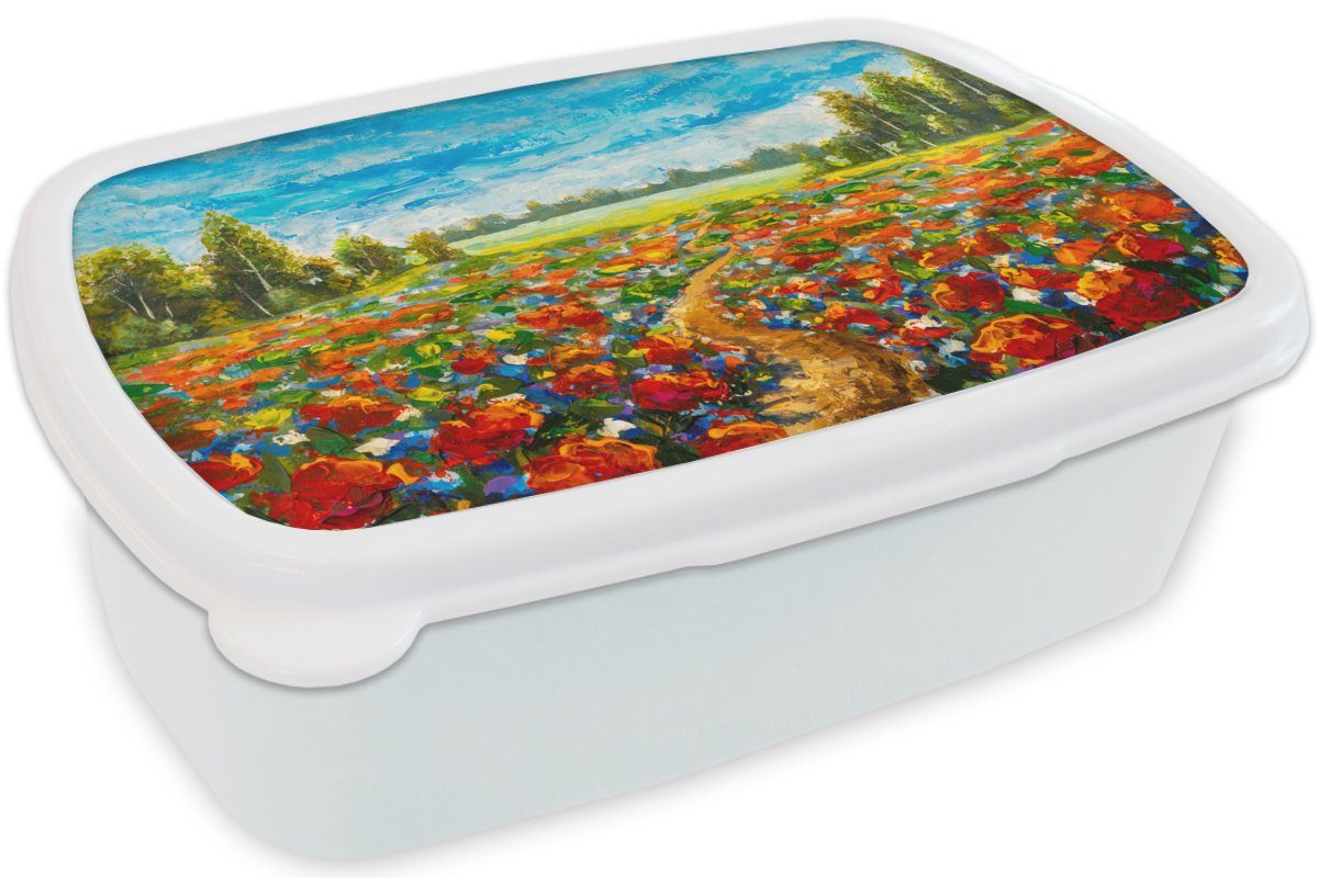 Natur, Jungs für und Kinder - (2-tlg), Brotbox Erwachsene, Lunchbox Blumen MuchoWow für Kunststoff, Brotdose, weiß Ölfarbe Mädchen Malerei - und -