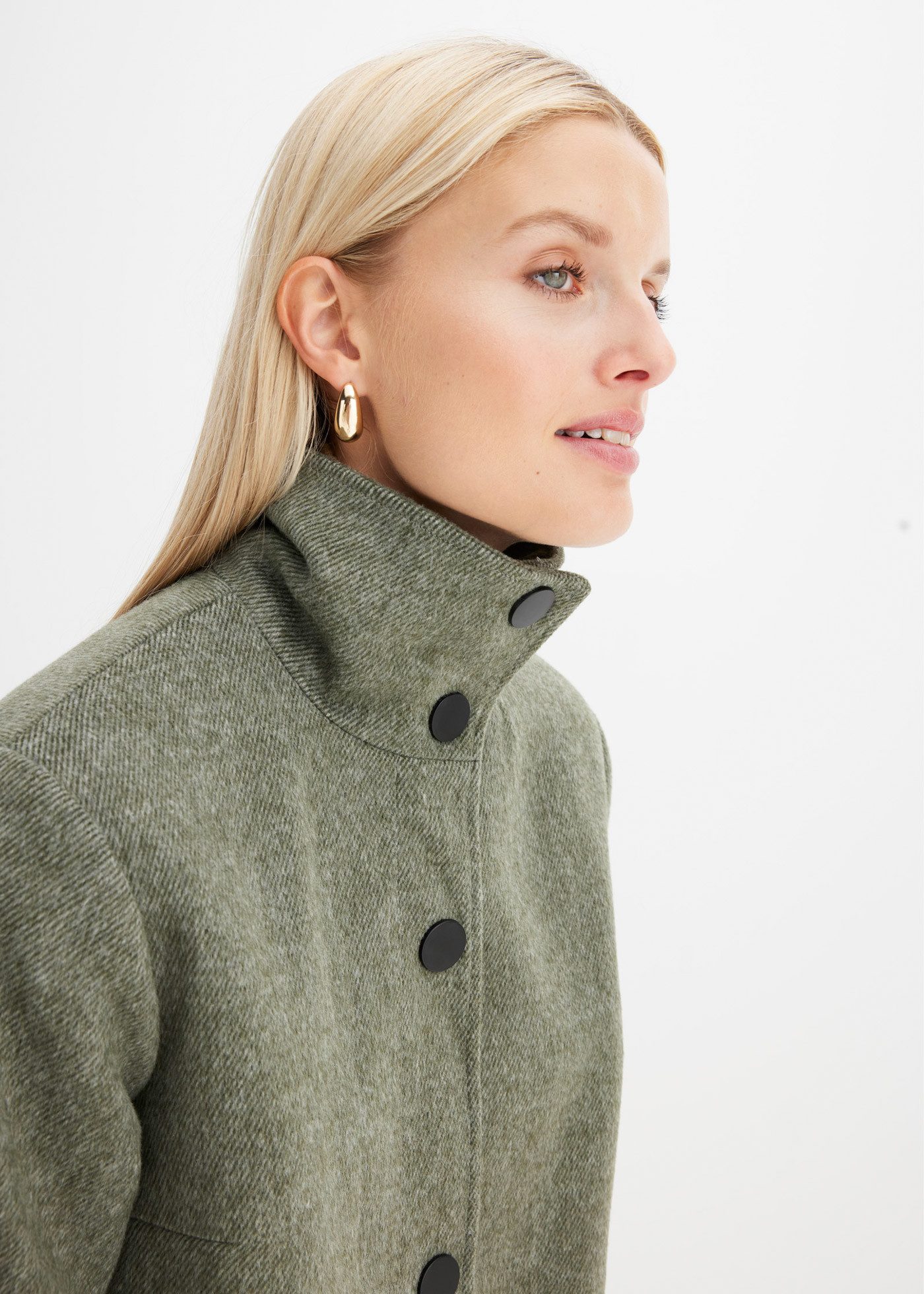 bonprix Kurzmantel mit hohem Stehkragen, in Wolloptik, 3/4 Arm mit langem Strickbündchen