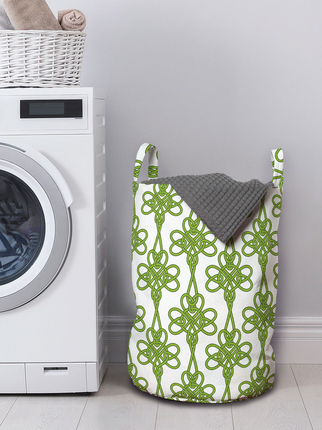 Abakuhaus Wäschesäckchen Wäschekorb mit Griffen Waschsalons, Kordelzugverschluss Verschränkte irisch für Kleeblättern