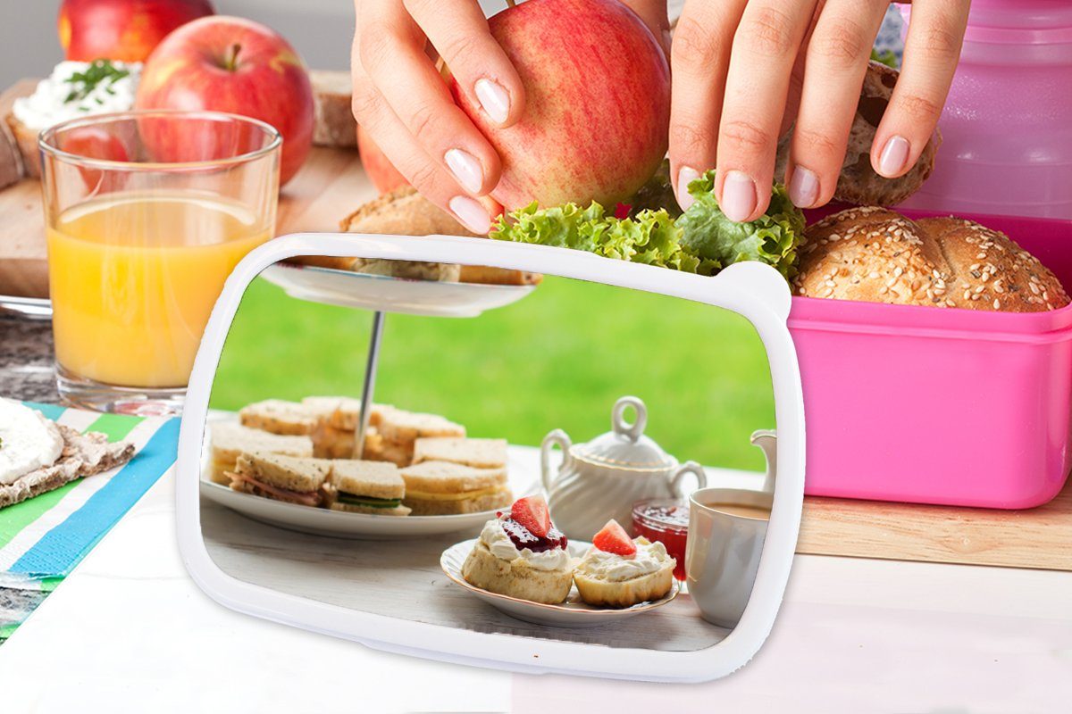 Tee Lunchbox (2-tlg), Kunststoff, Kunststoff Erdbeere, Frühstück Brotdose Erwachsene, - - Kinder, für Snackbox, Brotbox Mädchen, rosa MuchoWow