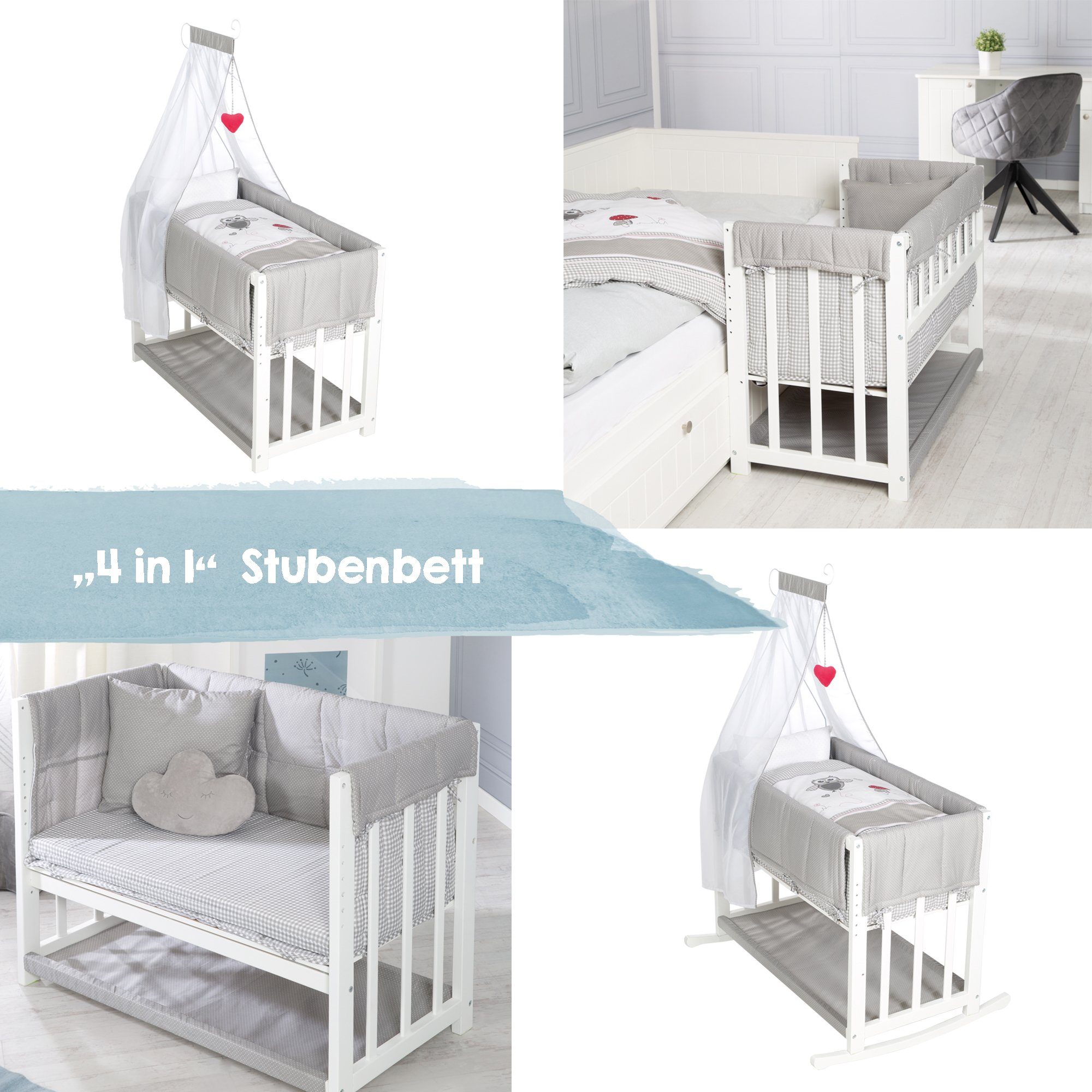 roba® Babybett Stubenbett 4 in 1 - Holz natur - inkl. Matratze & kompletten günstig online kaufen