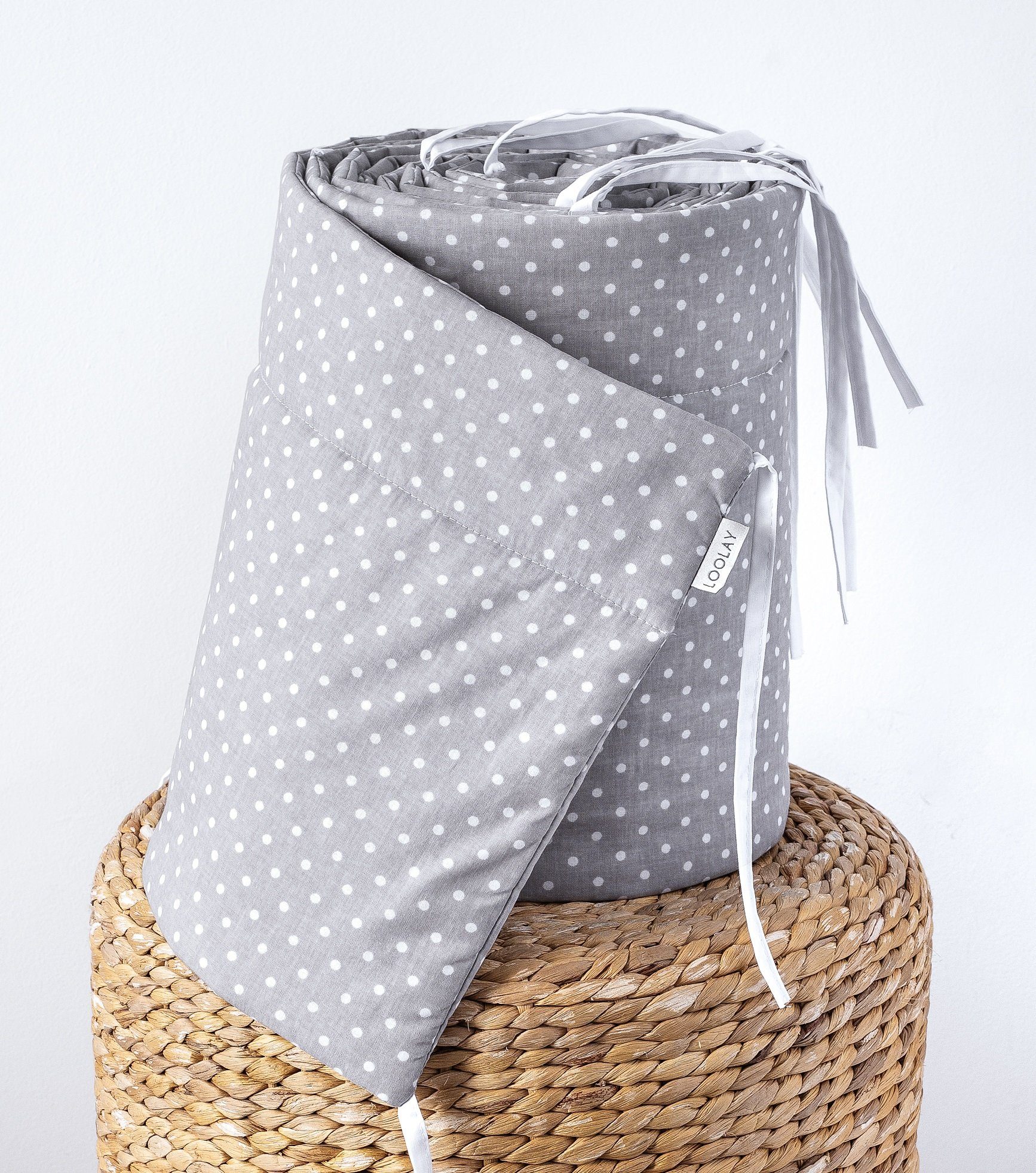 Loolay Bettnestchen GRAU WEIß Baumwolle BETTUMRANDUNG Babybett 420, 360, 21 günstig online kaufen