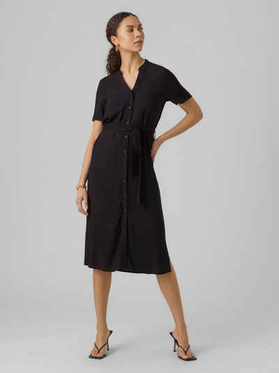 Vero Moda Shirtkleid Midi Blusen Kleid Kurzarm Tunika Dress VMVICA (lang) 5790 in Schwarz