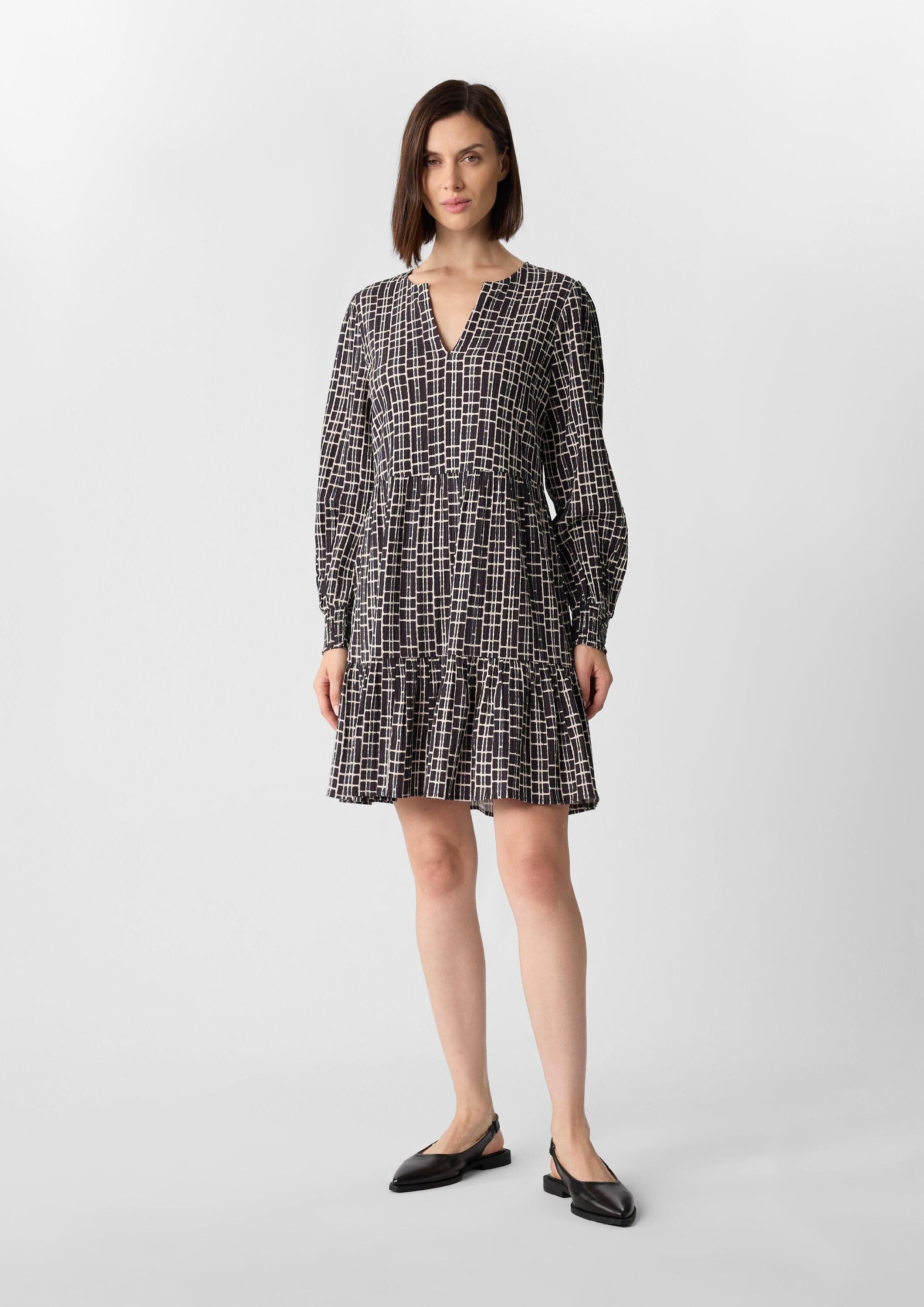 comma Minikleid Kleid Strukturiertes Printkleid mit Manschetten und Volants günstig online kaufen