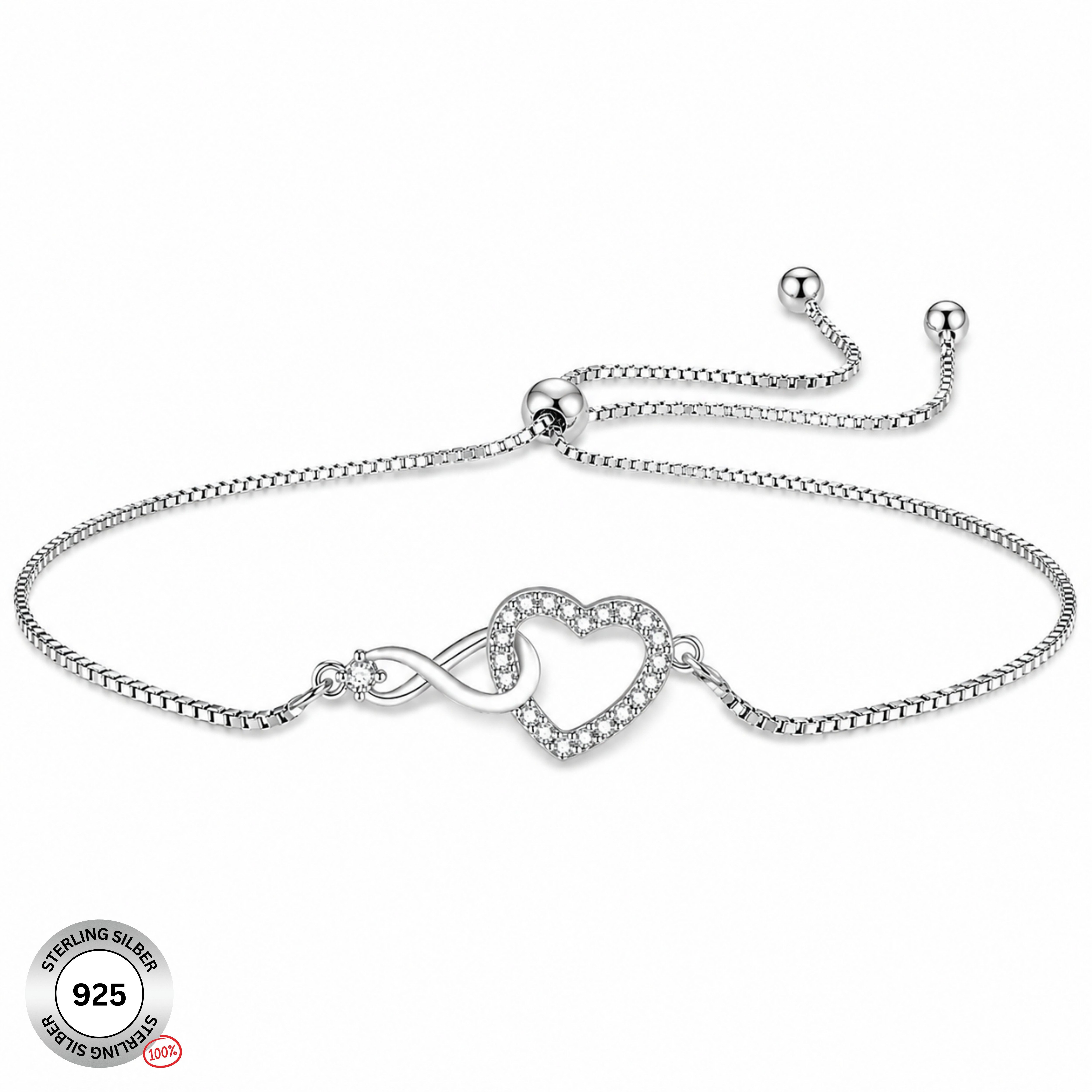 Felino Silberarmband Armband Infinity Herz Damen Frauen Diamanten Unendlich Liebe Ewigkeit (1-tlg), 925 Sterling Silber
