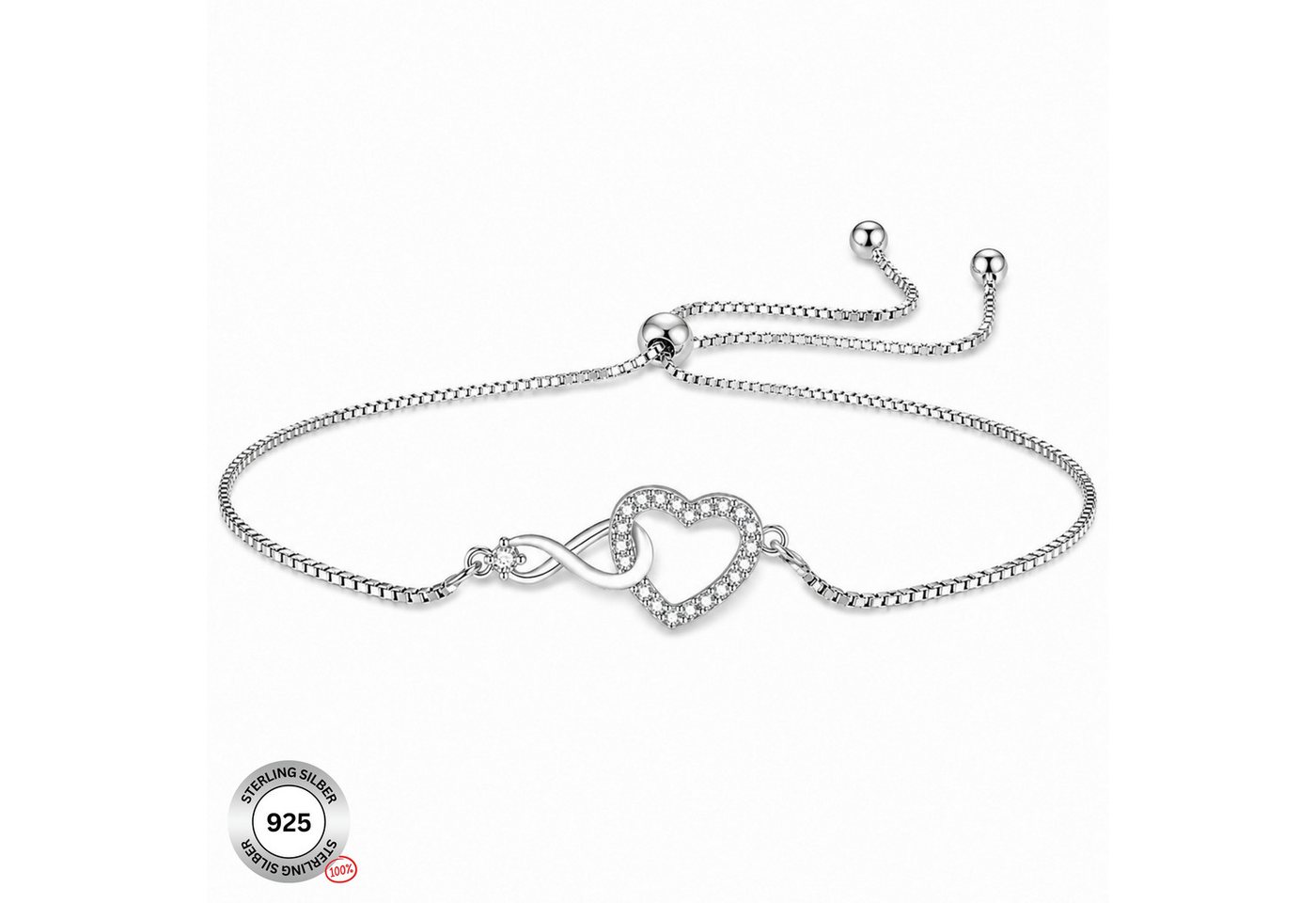 Felino Silberarmband Armband Infinity Herz Damen Frauen Diamanten Unendlich Liebe Ewigkeit (1-tlg), 925 Sterling Silber