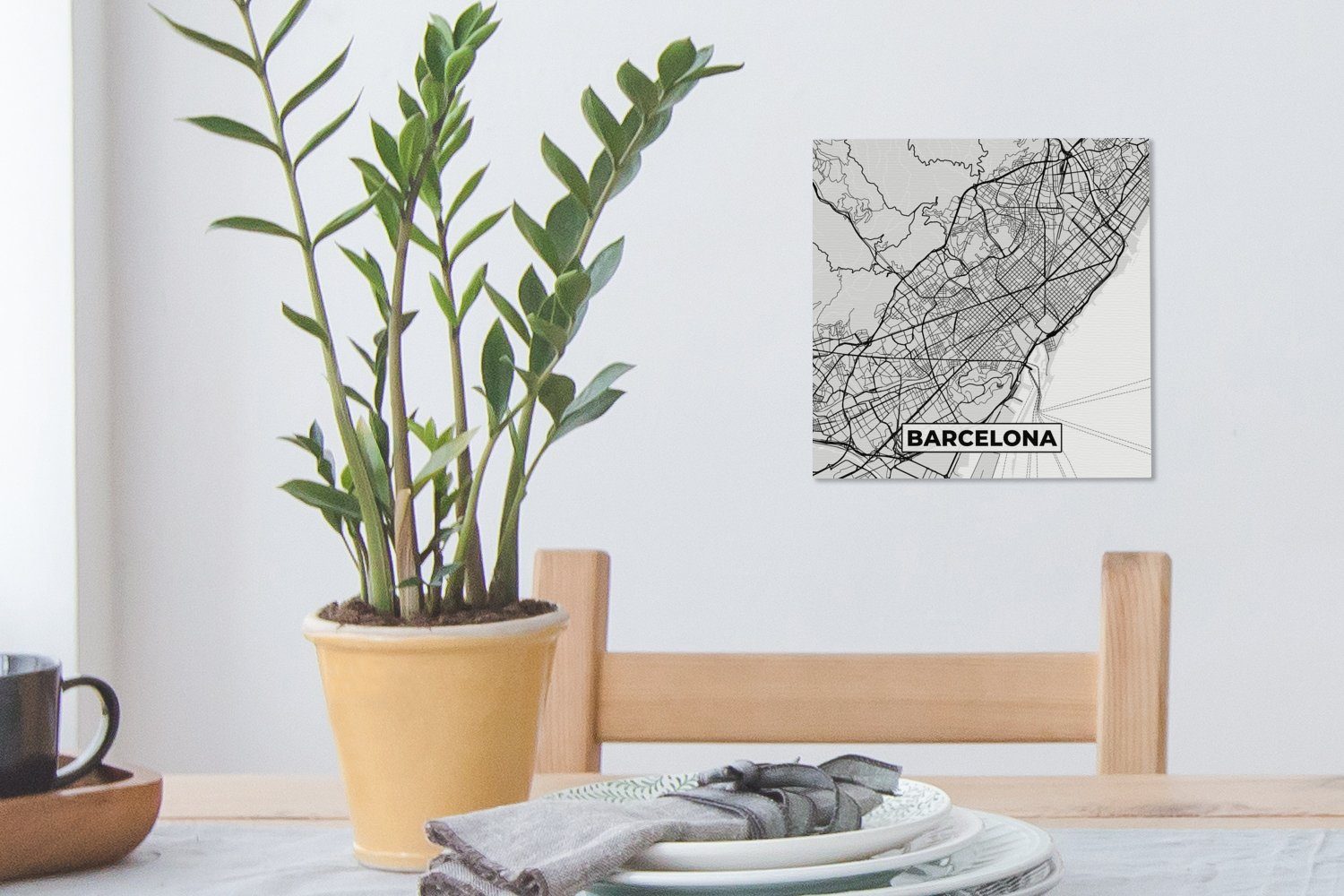 Barcelona - und weiß, Karte St), Stadtplan OneMillionCanvasses® - Wohnzimmer Bilder Schlafzimmer - Schwarz Leinwand für Leinwandbild (1