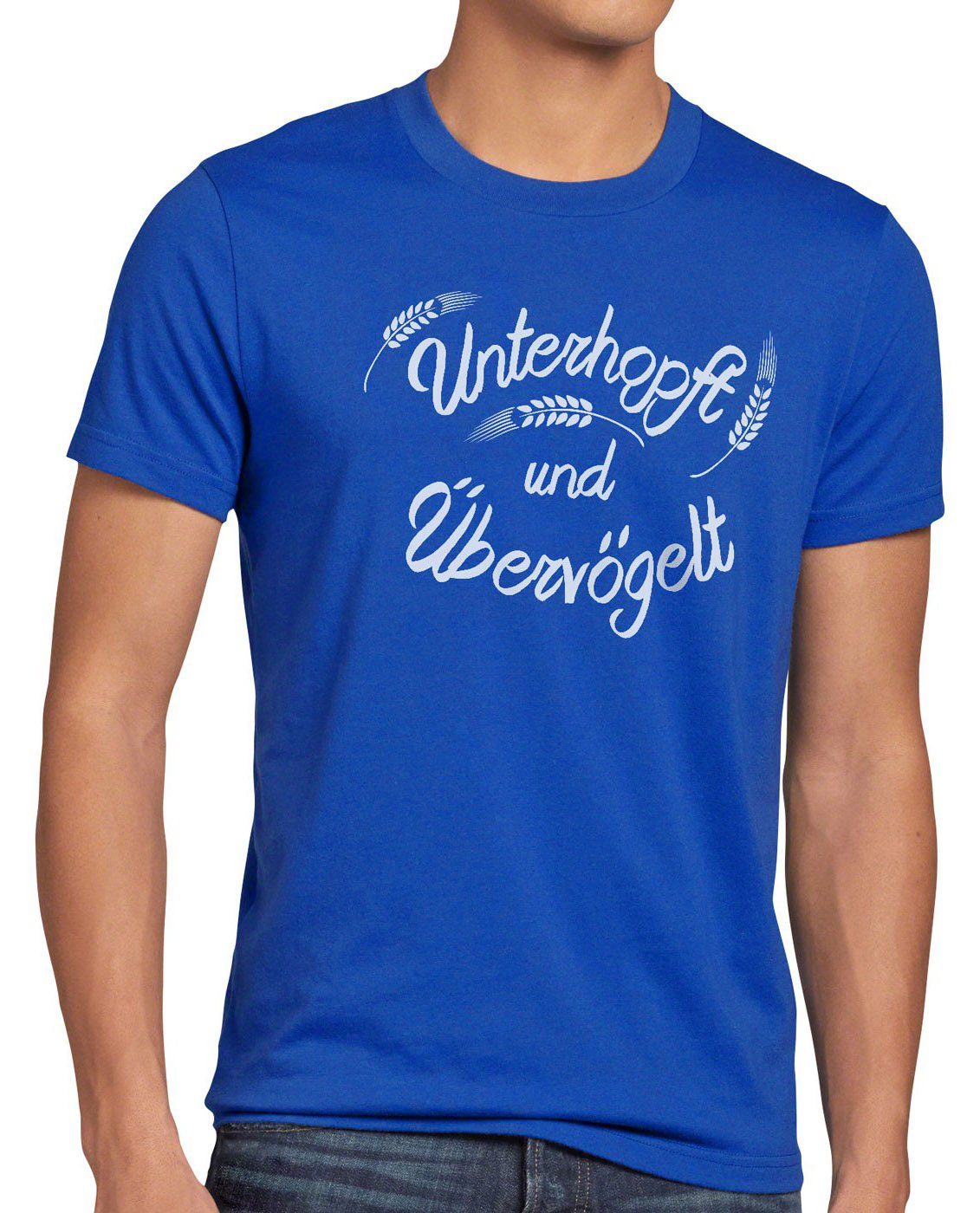 style3 Print-Shirt Herren T-Shirt Unterhopft Übervögelt Kult Shirt Funshirt Spruch Bier Malz Fun blau