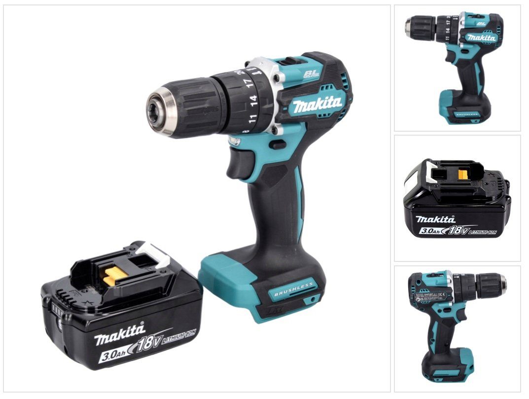 Makita Schlagbohrmaschine DHP 487 F1 Akku Schlagbohrschrauber 18 V 40 Nm Brushless + 1x Akku 3