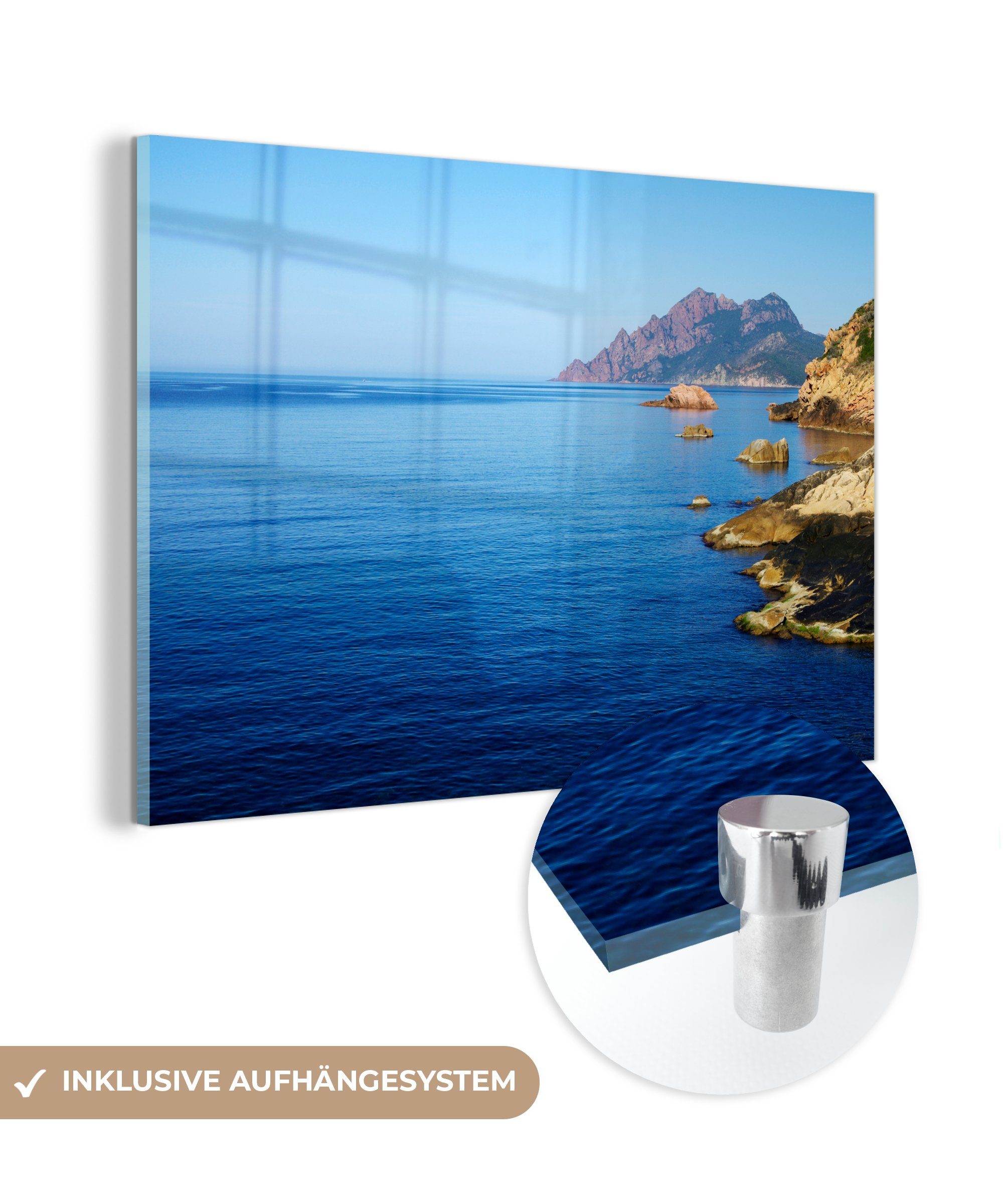 MuchoWow Acrylglasbild Zerklüftete Küste im europäischen Korsika, (1 St), Acrylglasbilder Wohnzimmer & Schlafzimmer