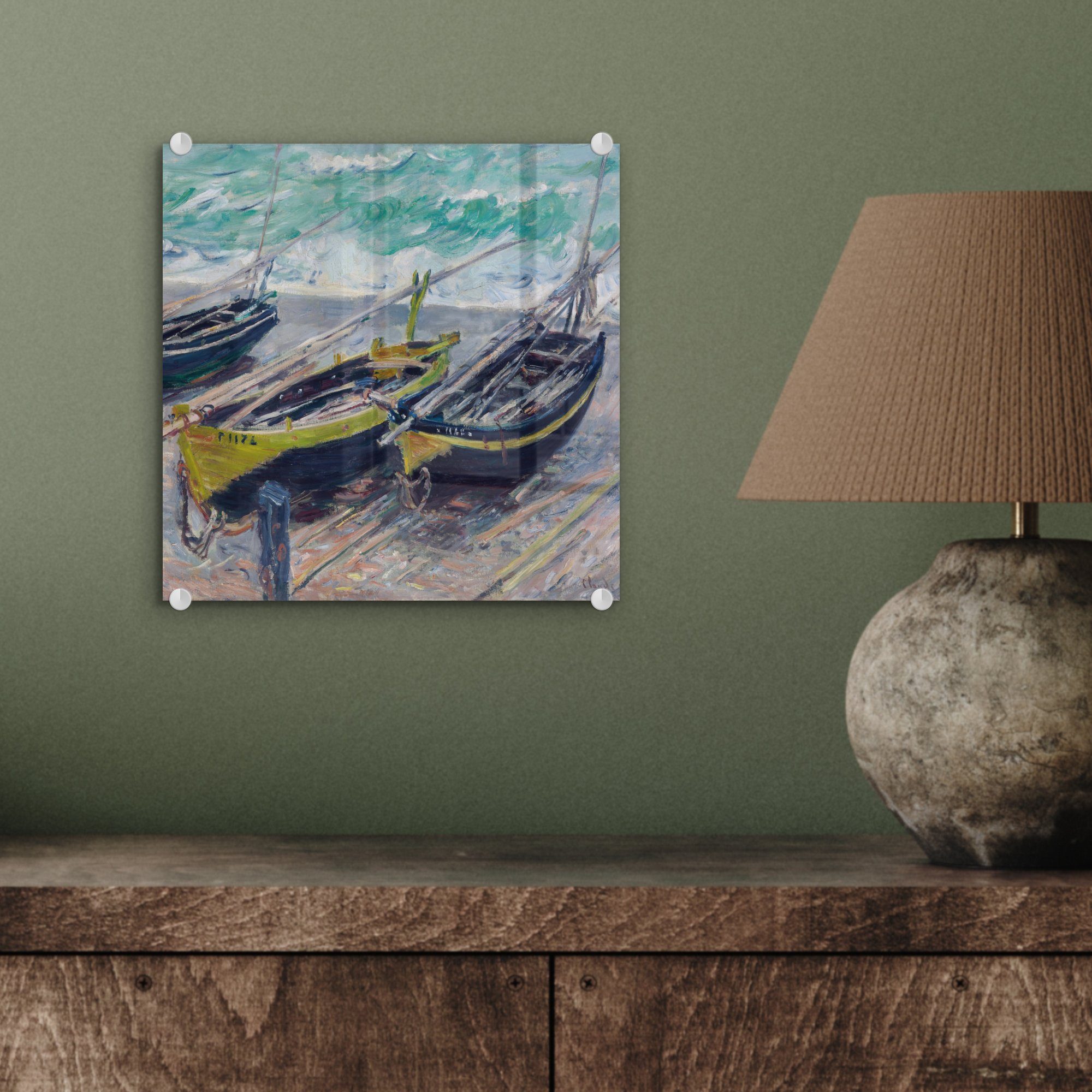 (1 Wandbild Glas Claude Glasbilder St), Wanddekoration Glas Bilder - auf - Monet, Drei Acrylglasbild Foto - - MuchoWow auf Fischerboote